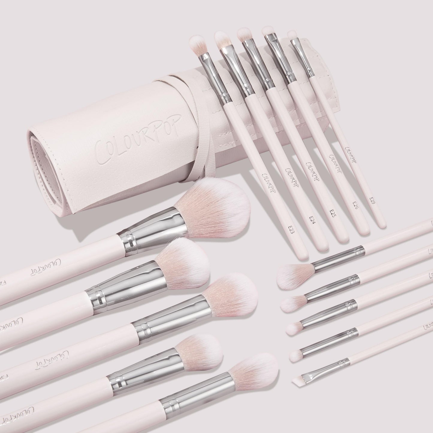 ColourPop Stone Cold Brush Roll Face & Eye Brush Set - Face & Eye Makeup Brush Set - Made with Luxe Synthetic Vegan Bristles - I