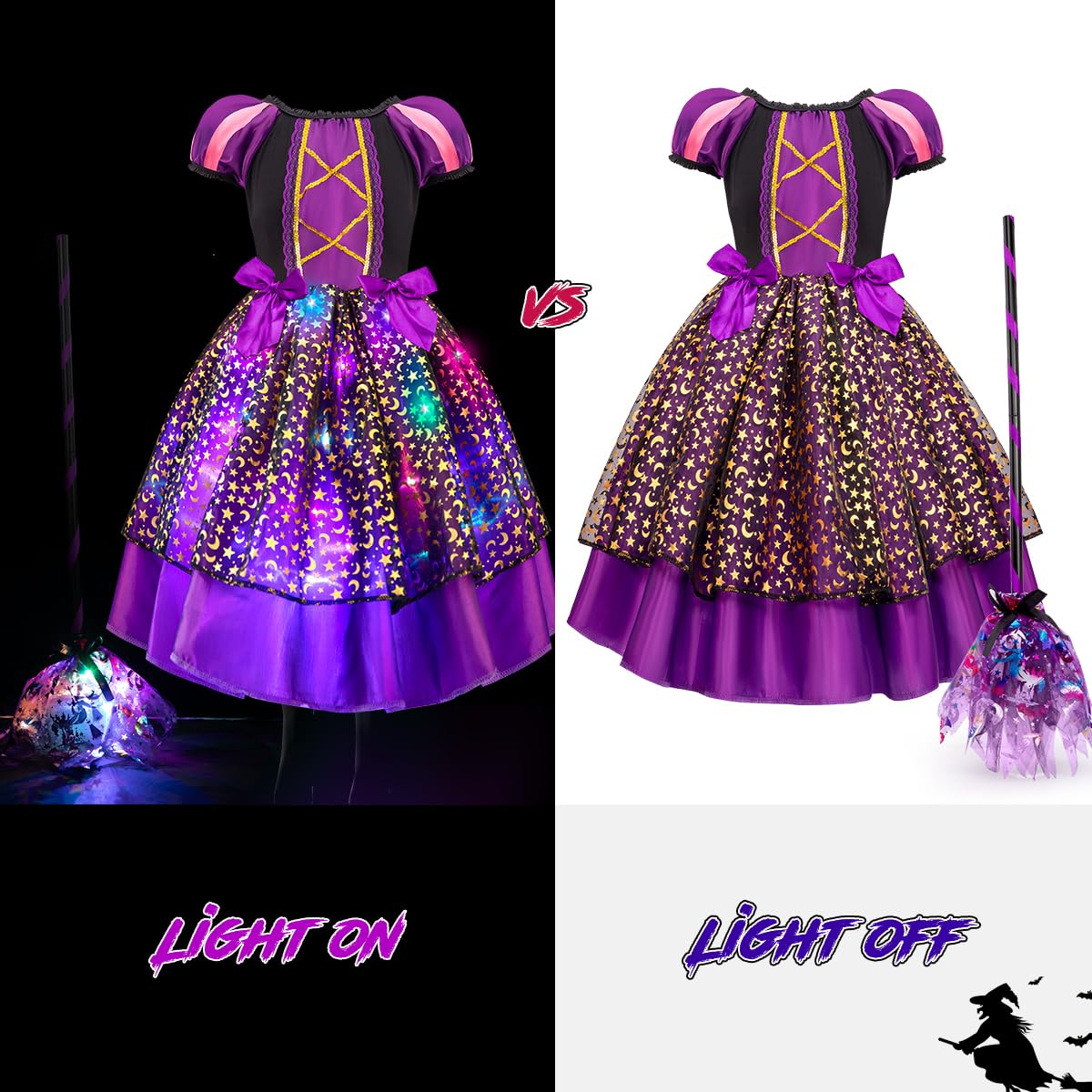 Meland Witch Costume - Light Up Toddler Witch, Girls' Halloween Costume, Ages 4-11