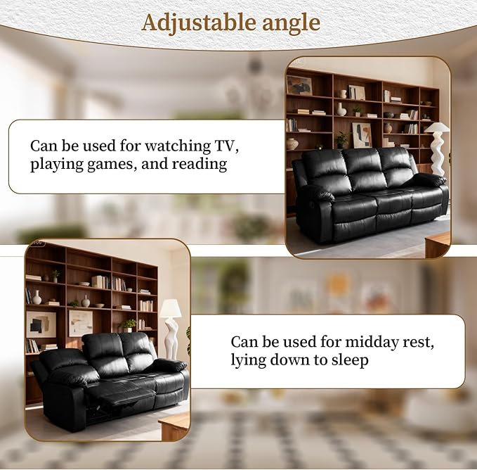 Saxum Tegmen Living Room Furniture Sets, Sectional Leather Couch Set, Adjustable Recliner Sofa with Double Cup Holders and Coffee Table for Living Room Furniture(Sofa, Black Leather)