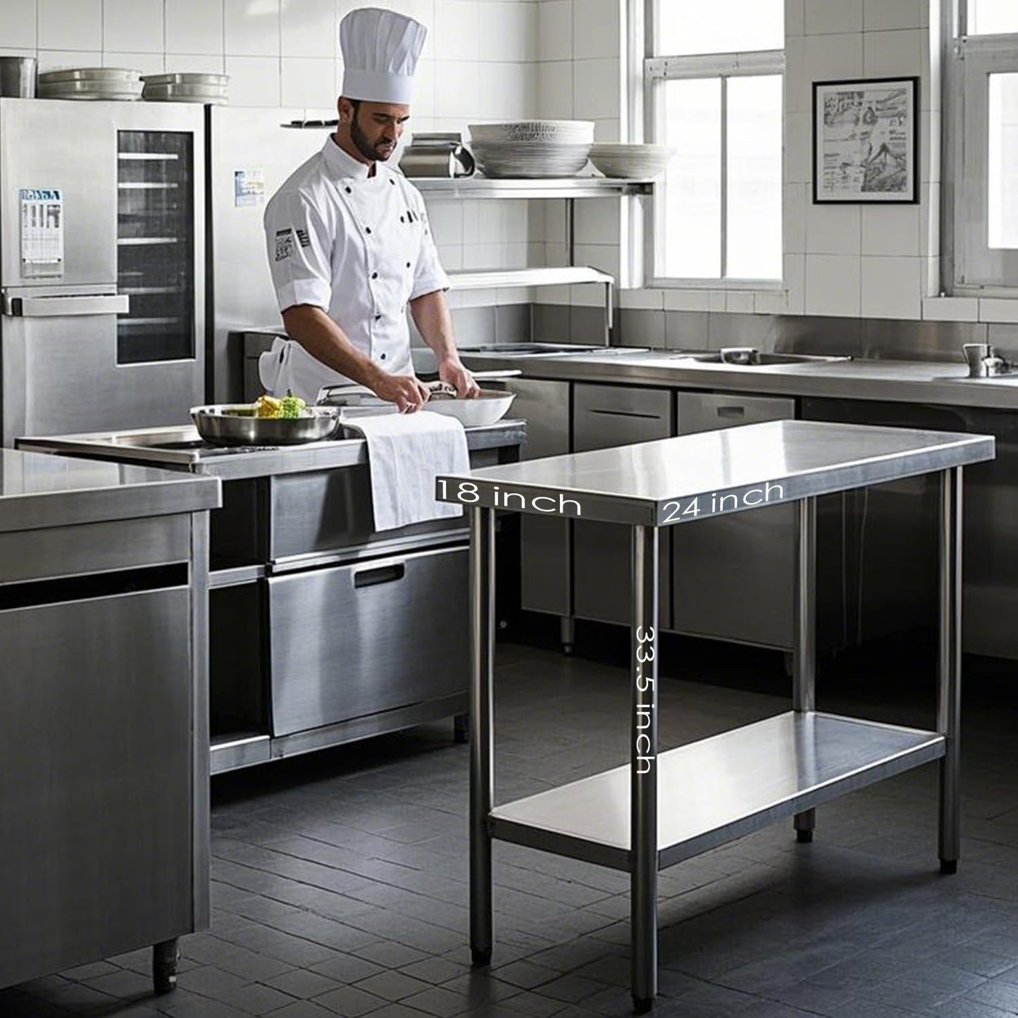 HXCFYP NSF Stainless Steel Table for Prep & Work with Caster 24 x 18 Inches, Metal Commercial Kitchen Table with Under Shelf and Adjustable Table Foot for Restaurant, Home and Hotel
