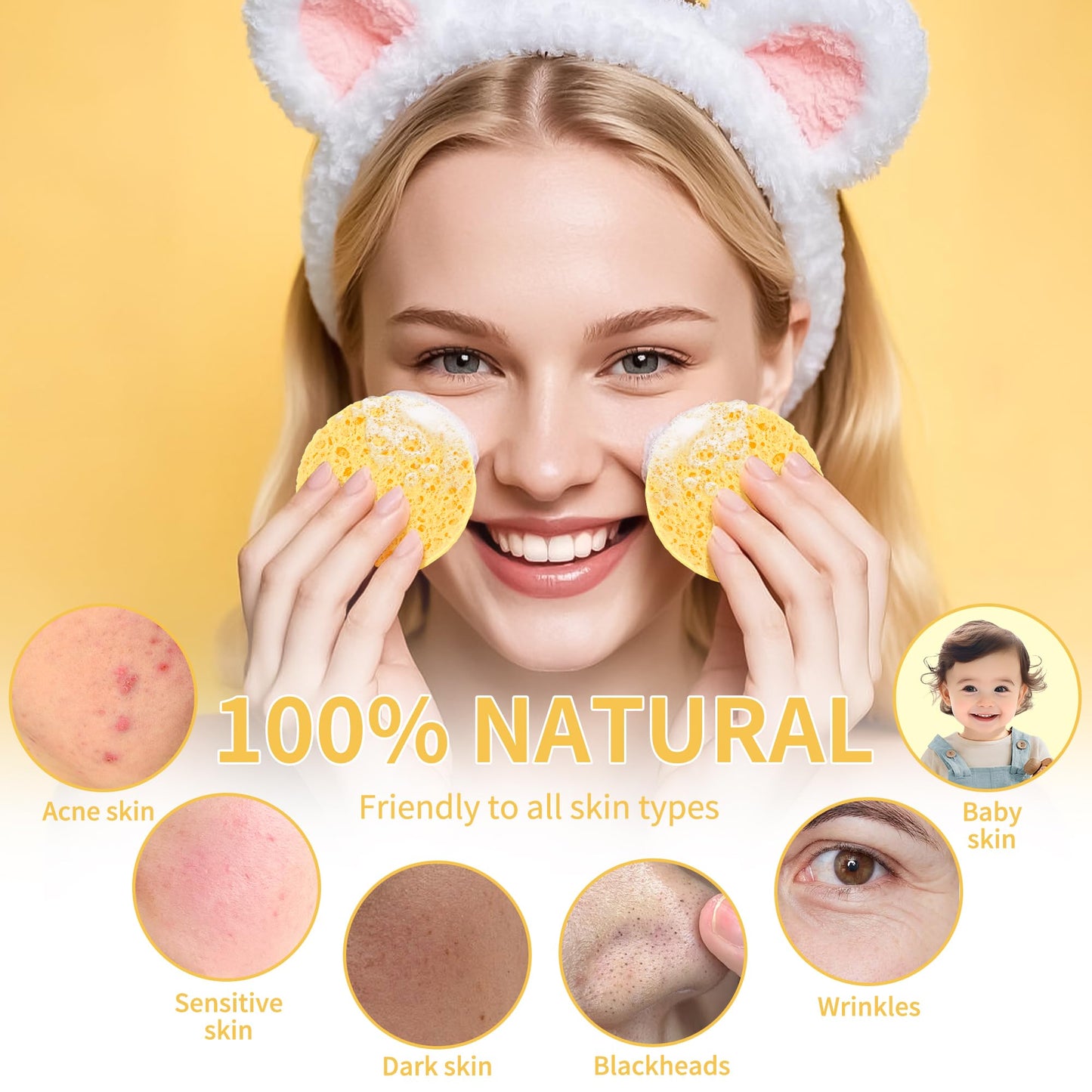 100-Count Compressed Facial Sponges, Natural Cosmetic Spa Sponges for Facial Cleansing, Exfoliating Mask, Makeup Remover, Travel