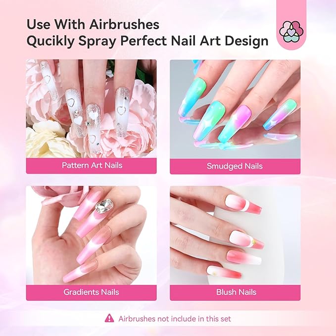 SAVILAND Airbrush Gel Nail Polish Hema-Free: Dilution-Free 12 Vitality Colors Airbrush for Nails Set Non-Acetone with Fine Mist Nail for Spray French & Ombre Nail Polish Nail Art Design Salon Kit