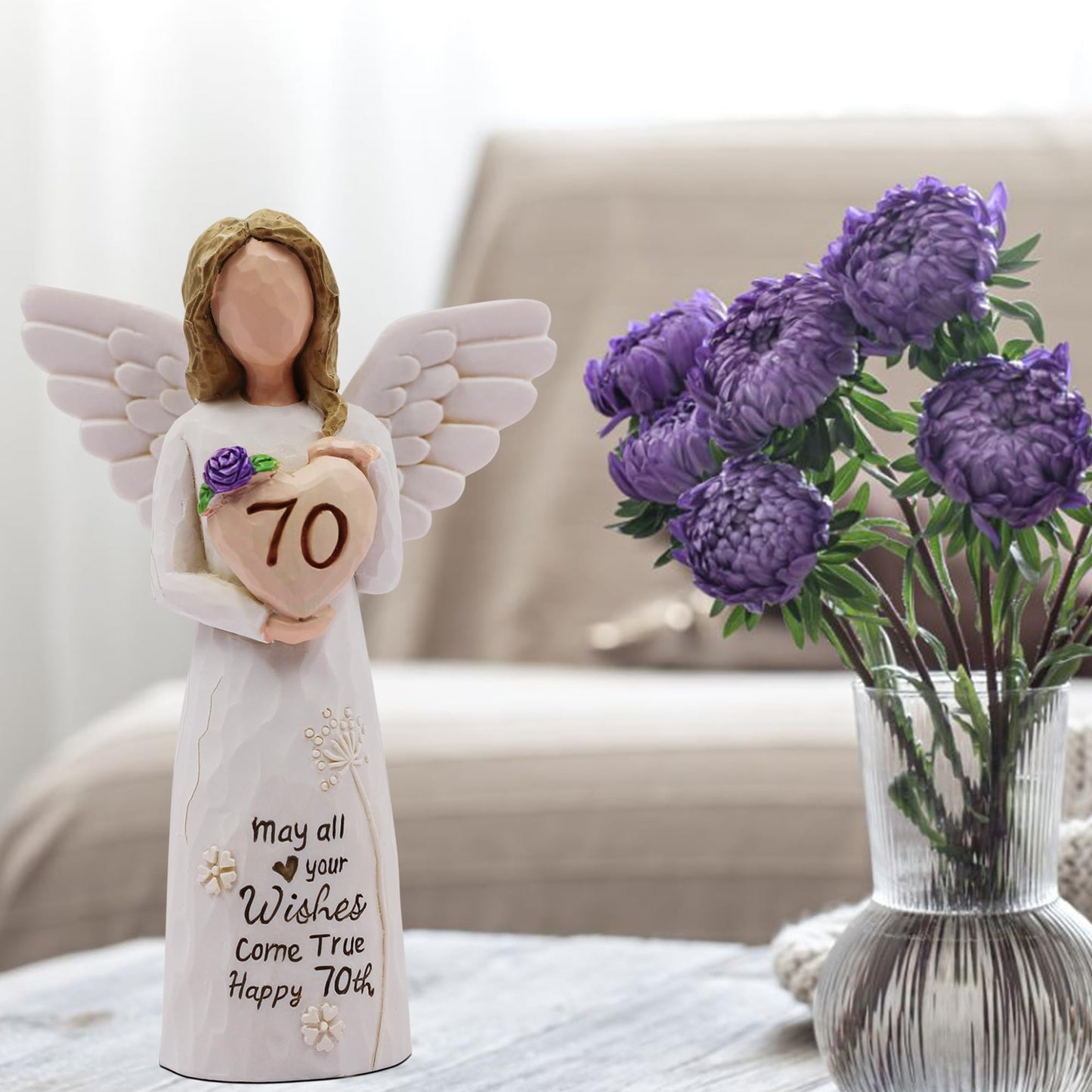 AcowSpt 70th Birthday Gifts for Women, Meaningful 70th Birthday Gifts, Sculpted Hand-Painted Figurine