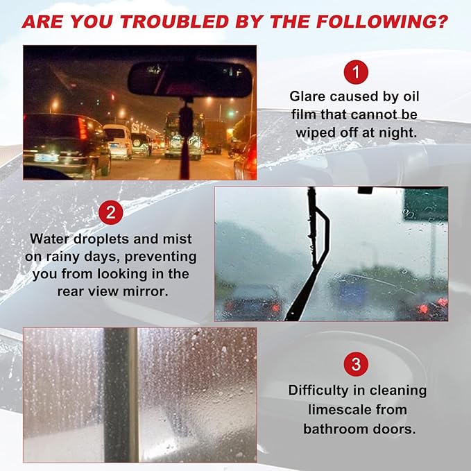 Car Glass Oil Film Cleaner, Automotive Oil Film Cleaning Brush for Car Windows, Clear Vision Glass Cleaner, Cars Windshield Cleaner Tool, Anti-Rain Fog Cleaning Glass Brush (2 Brushes + 2 Refills)