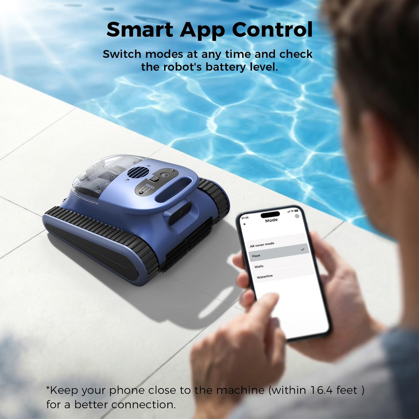 Automatic Robotic Pool Cleaner,3 in 1 Cordless Pool Vacuum for Inground Pools Floor&Wall&Waterline Cleaing up to 2150 SqFt,4800GPH Powerful Suction Robot Cleaner 180Min Battery Life,Track Drive