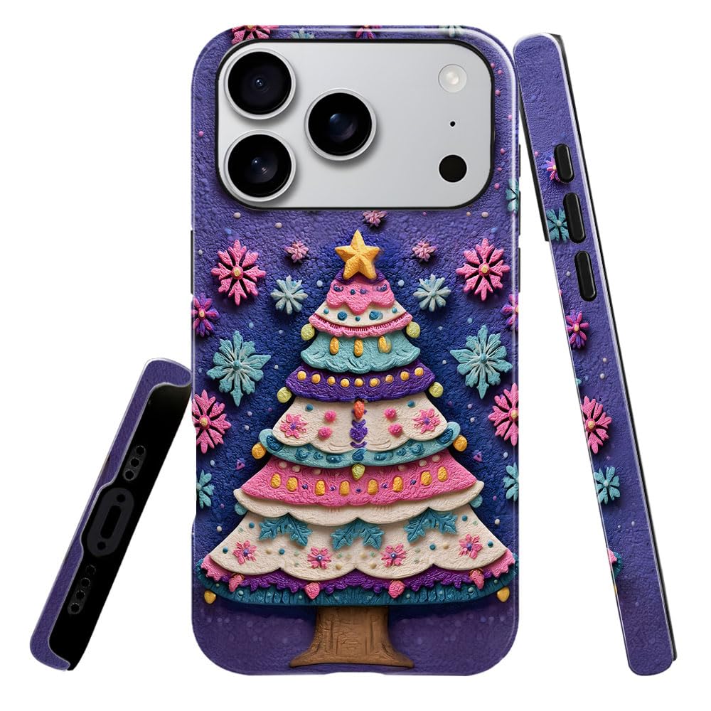 Case for iPhone 17 Pro,Christmas Tree Purple Snowflakes Moon Phone Case Slim Silicone Shockproof Cover for Girls Women(Glossy &