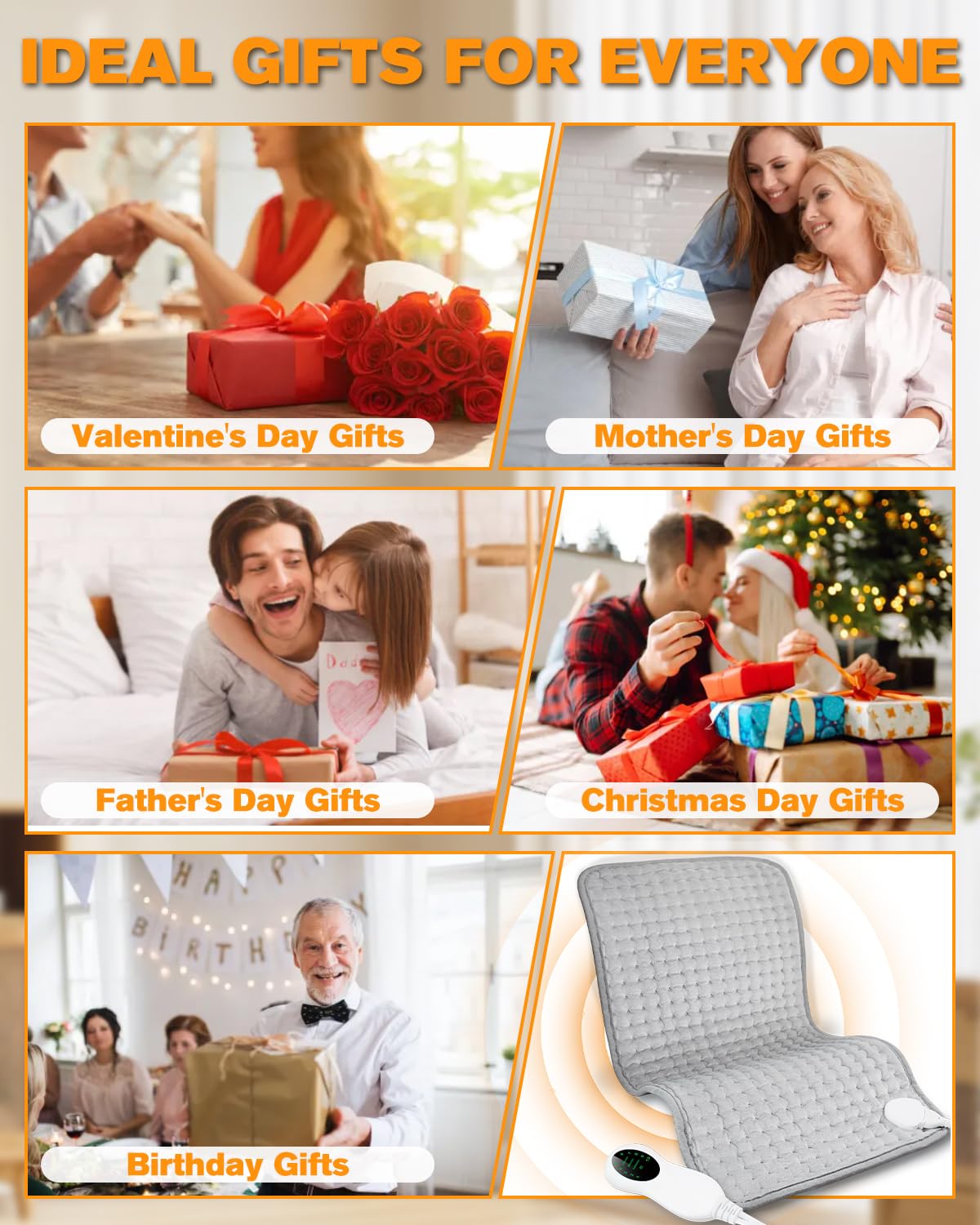 Heating Pad for Period Cramps & Back Pain Relief, LANVA Electric Heat Pad for Neck, Shoulder, Knee, Arms, Legs, Birthday Gifts for Dad Mom Women Men, 10 Heat Settings, ETL Certified, 12"x24", Gray