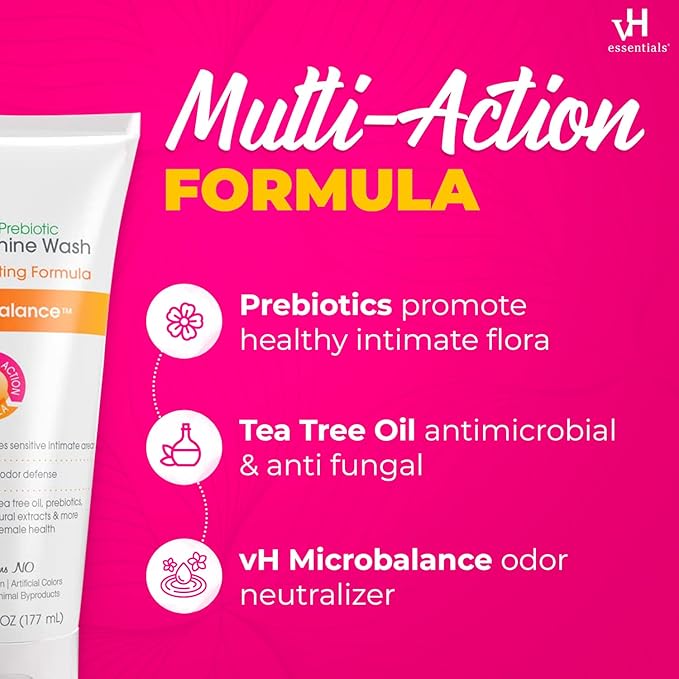 vH essentials, Ph Balanced Daily Feminine Wash, Tea Tree Oil & Prebiotic, 6, Fl Oz, (Pack Of 2) 54306 Clear