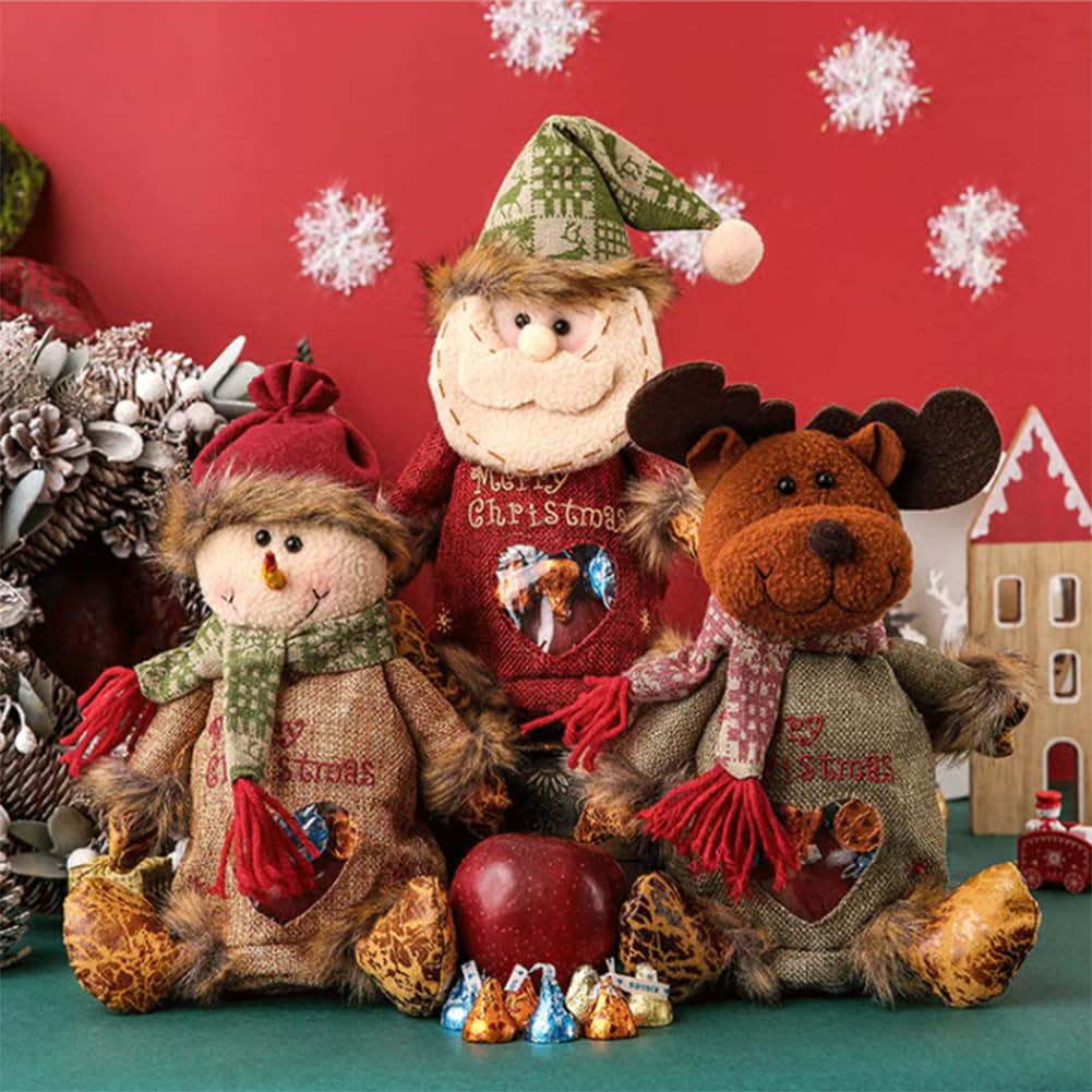 2025 New Christmas Gift Bags Zipper Design, Christmas Gift Doll Bags, Large Christma Gift Bags Bulk, Reusable Fabric Bags with Drawstring for Candy, For Candy, Apples (6PC)