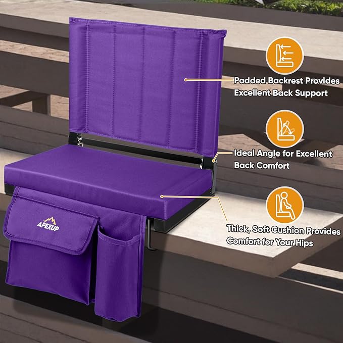 APEXUP Stadium Seats with Back Support, Portable Bleacher Seat with Large Pocket and Cup Holder, Wide Stadium Chair for Sports Events and Concerts