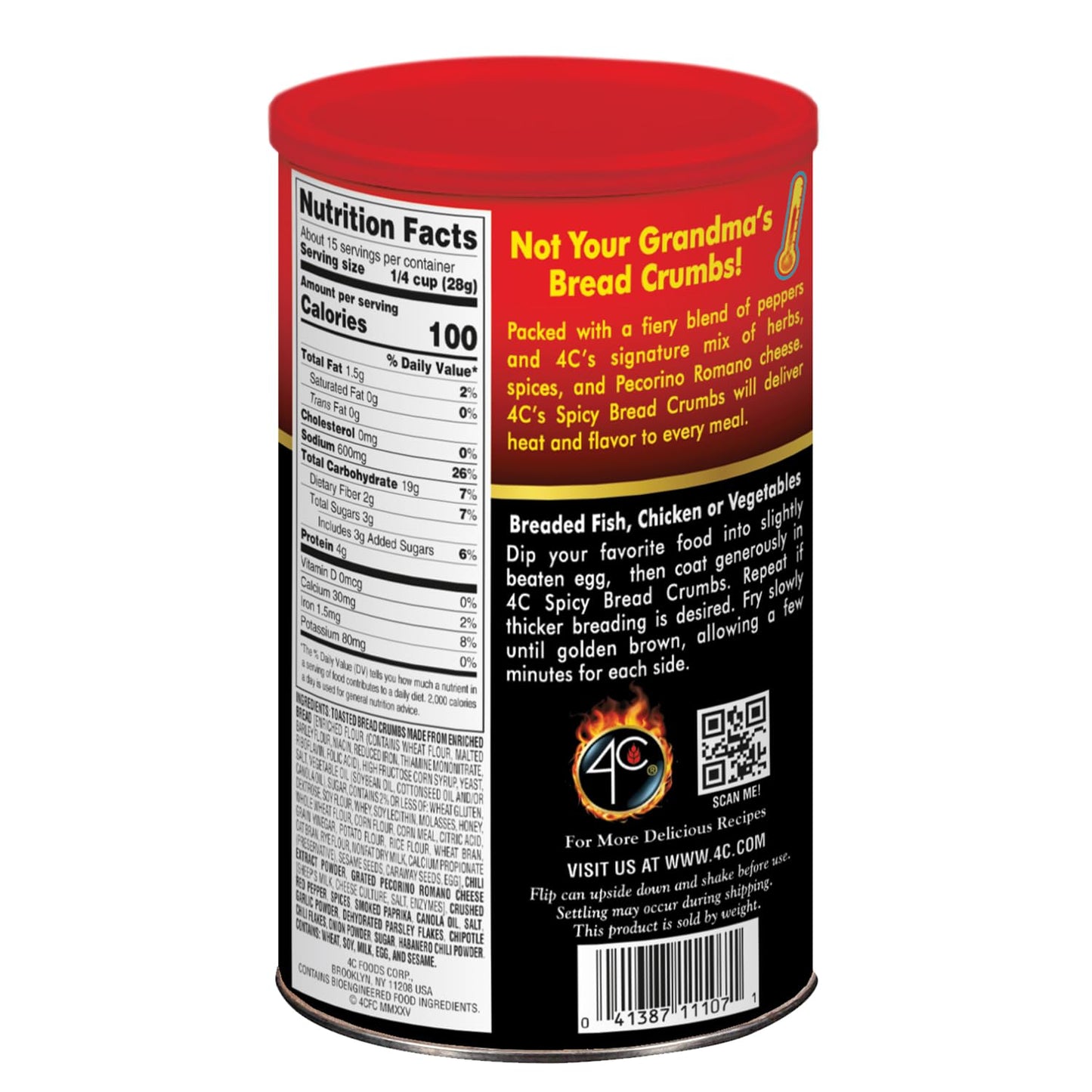 4C Premium Spicy Bread Crumbs, Spicy Plain 1 Pack, Flavorful Crispy Crunchy, Value Pack (15 Ounce)