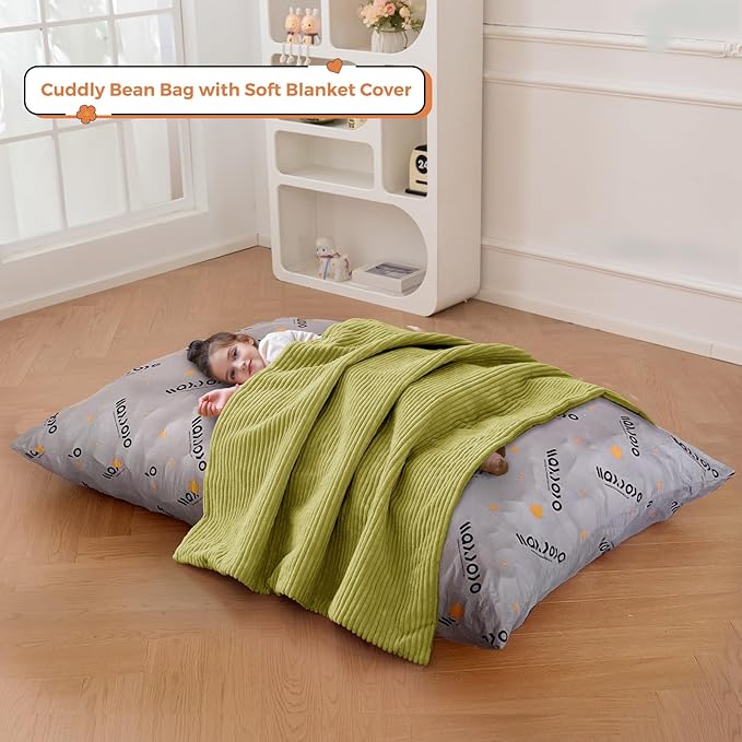 MAXYOYO 3 in 1 Kids Bean Bag Chair Bed, Convertible Chair Folds from Bean Bag to Lounger, Child Floor Sofa for Gaming, Reading, Floor Mattress with High-Density Foam Filling