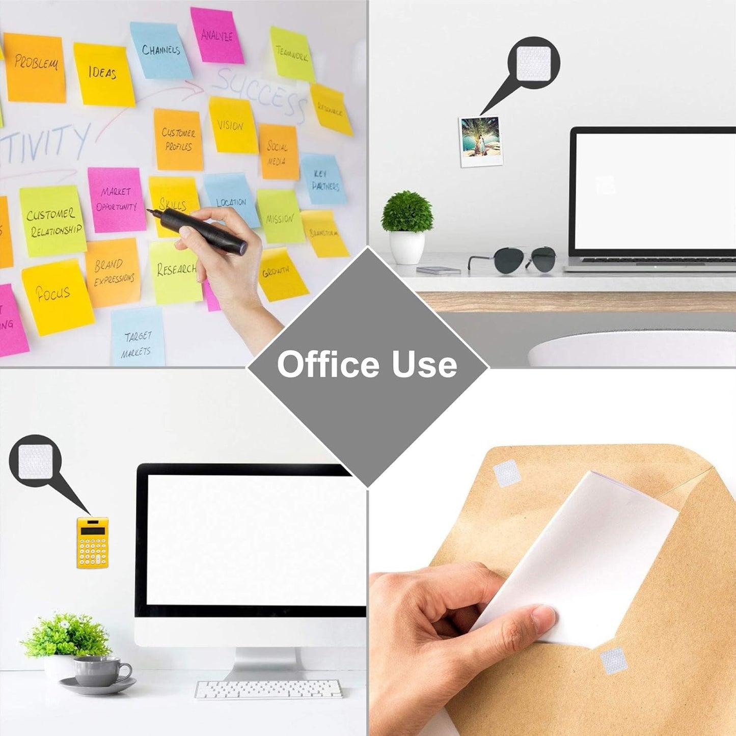 Self Adhesive Dots,0.59 Inch Diameter 400pcs(200Pairs) Strong Sticky Hook Tapes, Square Adhesive Back Loop Nylon Strips with Waterproof Glue Fastener,Perfect for School,Office,DIY-White