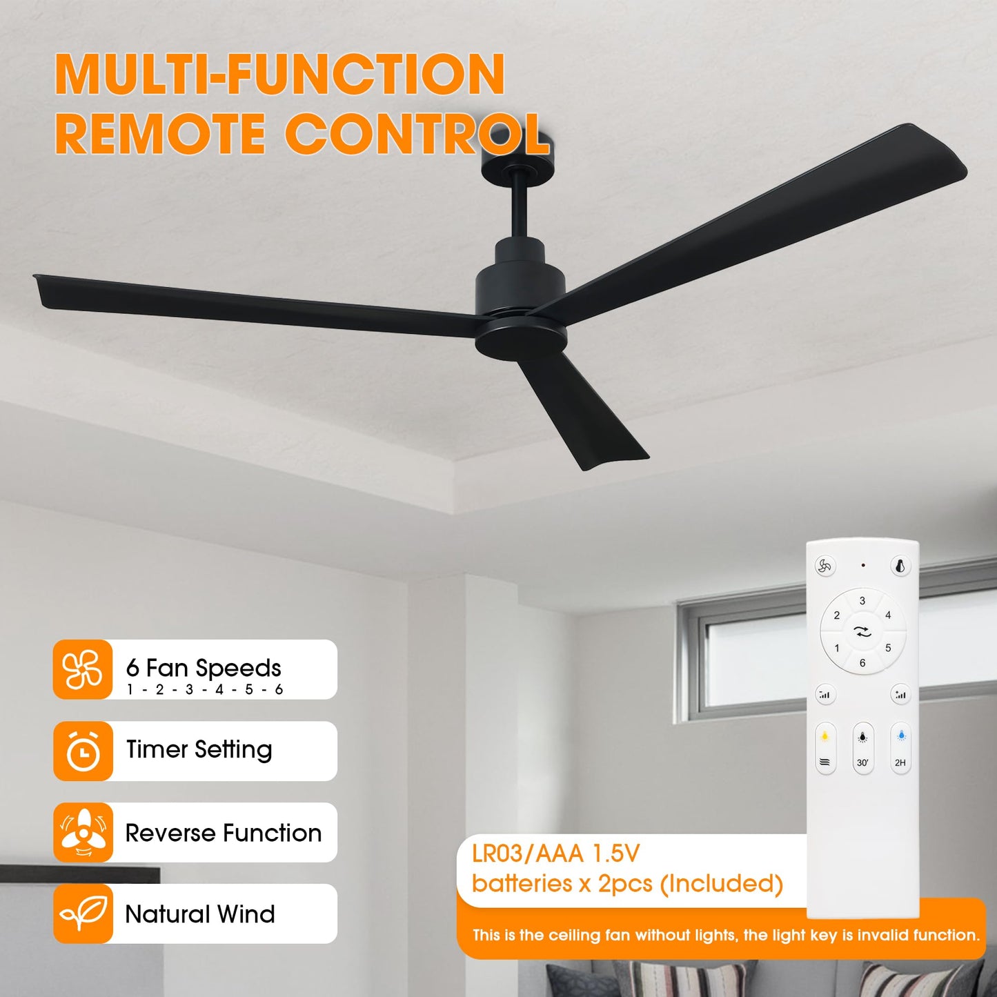 Black Ceiling Fans Without Lights, 52 Inch Ceiling Fan No Light For Bedroom, Industrial Outdoor Ceiling Fans For Patios, Remote