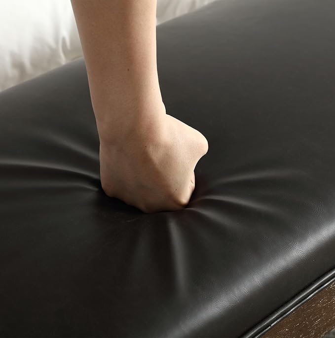 DM Furniture PU Leather Dining Bench Upholstered Entryway Bench Farmhouse Shoe Bench Seat Ottoman for Hallway Living Room Bedroom End of Bed Dining Room Kitchen, 45.5" Long, Black