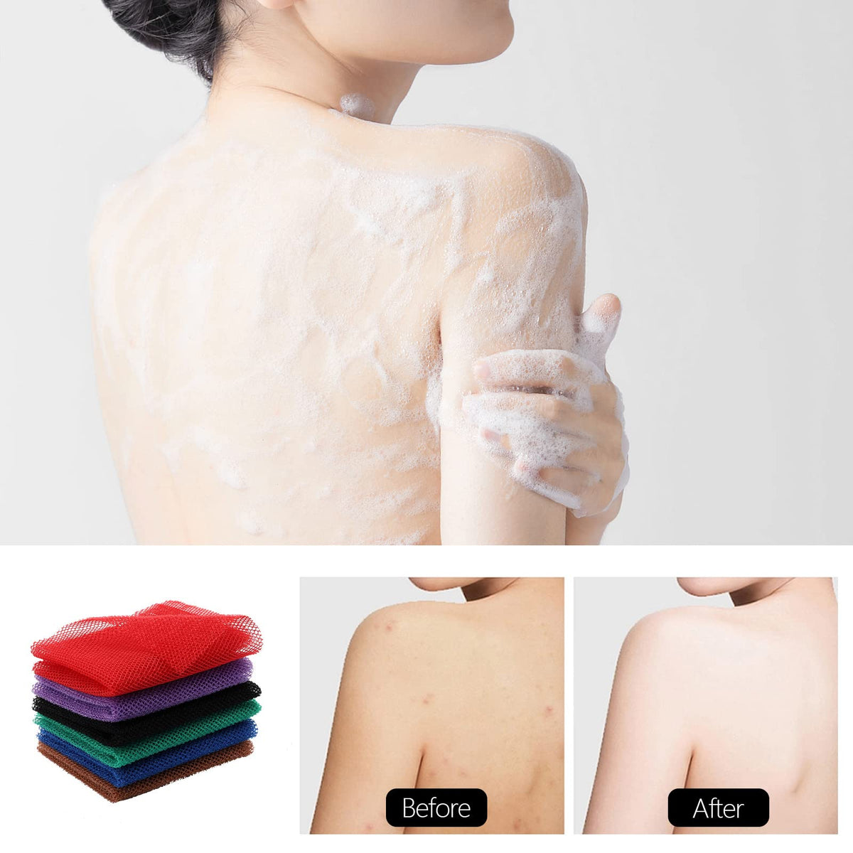 BTYMS 6-Piece African Net Sponge Long African Exfoliating Shower Loofahs Bath Wash Cloth Scrubbing Body Scrubber Back Scrubber S