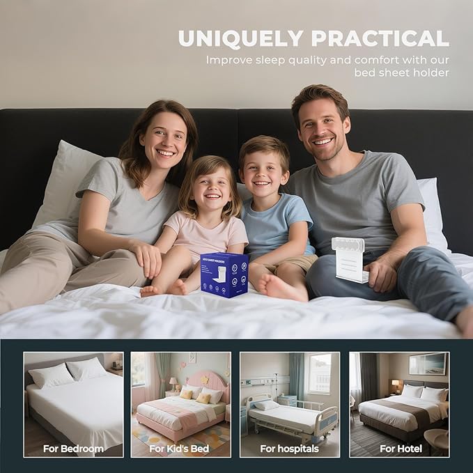 Sheet Holders 8Pcs, Keep Bed Sheets Firm & Tight, Sheet Holder for Corners for Mom Gift, Bed Sheet Locker for No More Loose Sheets, Sheet Fasteners, Patented Lock Sheet Holders for All Mattress Sizes