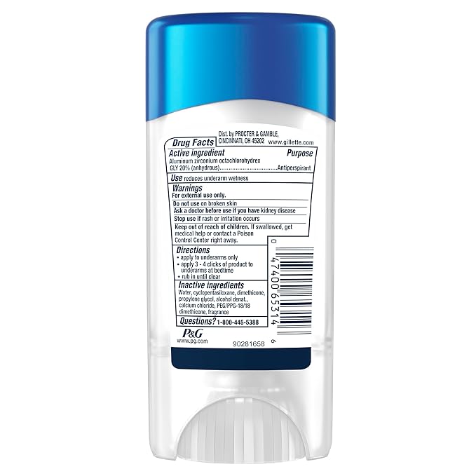 Gillette Clinical Antiperspirant and Deodorant for Men, 72hr Sweat & Odor Protection, Long Lasting Freshness, Anti-White Mark Technology, Clear Gel, Cool Wave Scent, 2.6 oz