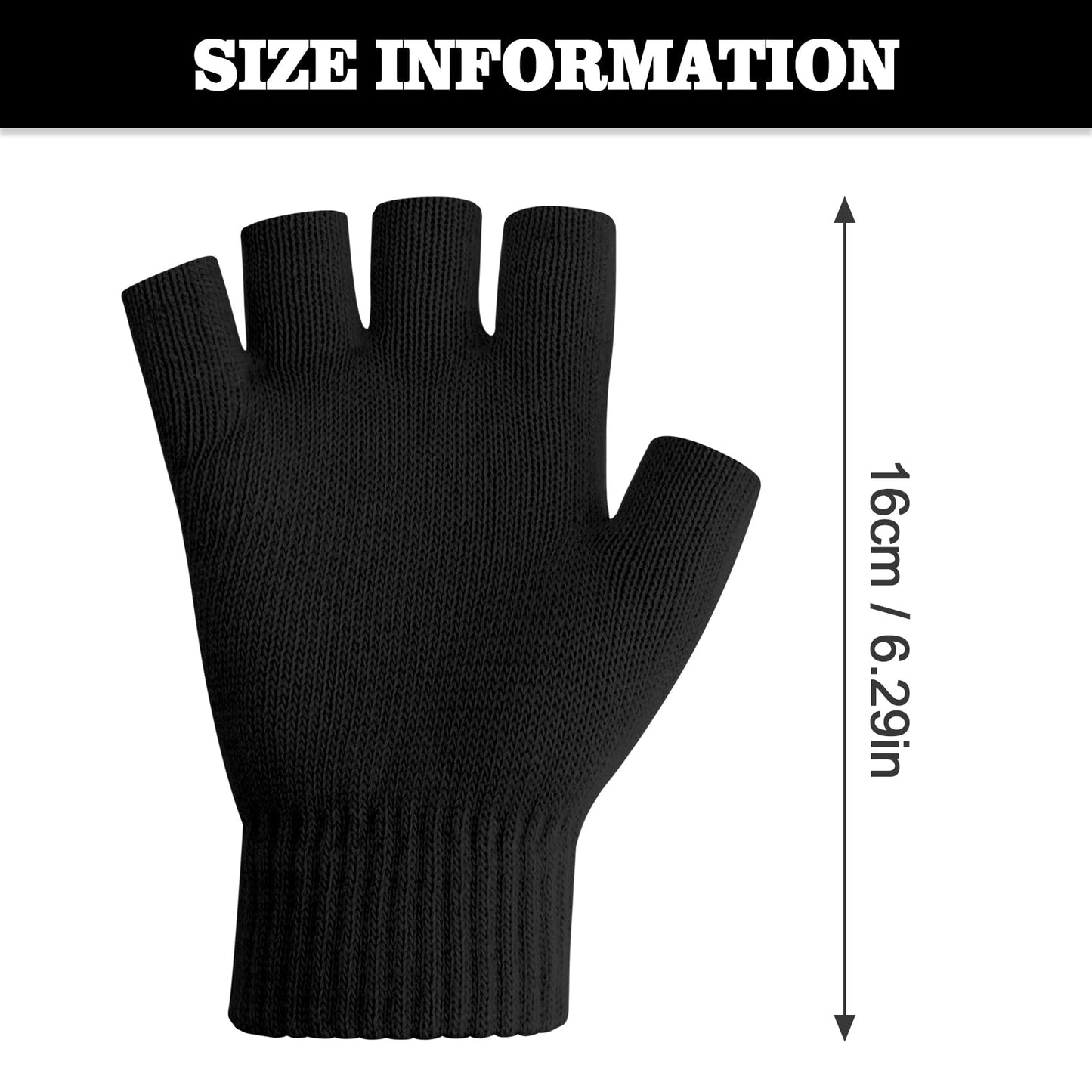 NZKNP Black Fingerless Gloves for Women Men Fingerless Gloves for Women Men Winter Warm Knitted Cold Weather Glove with Finger Holes