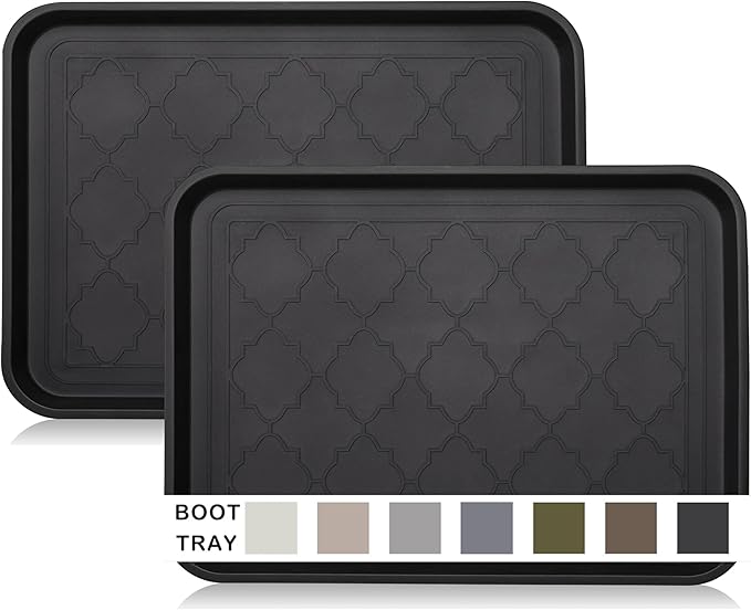 Boot Tray for Entryway Indoor, Heavy Duty Shoe Mat Tray 2 Packs, 16.7"x12.8" Waterproof Shoes Trays with Raised Edge, Outdoor Multi-Purpose Mats for Boots, Garden, Pets