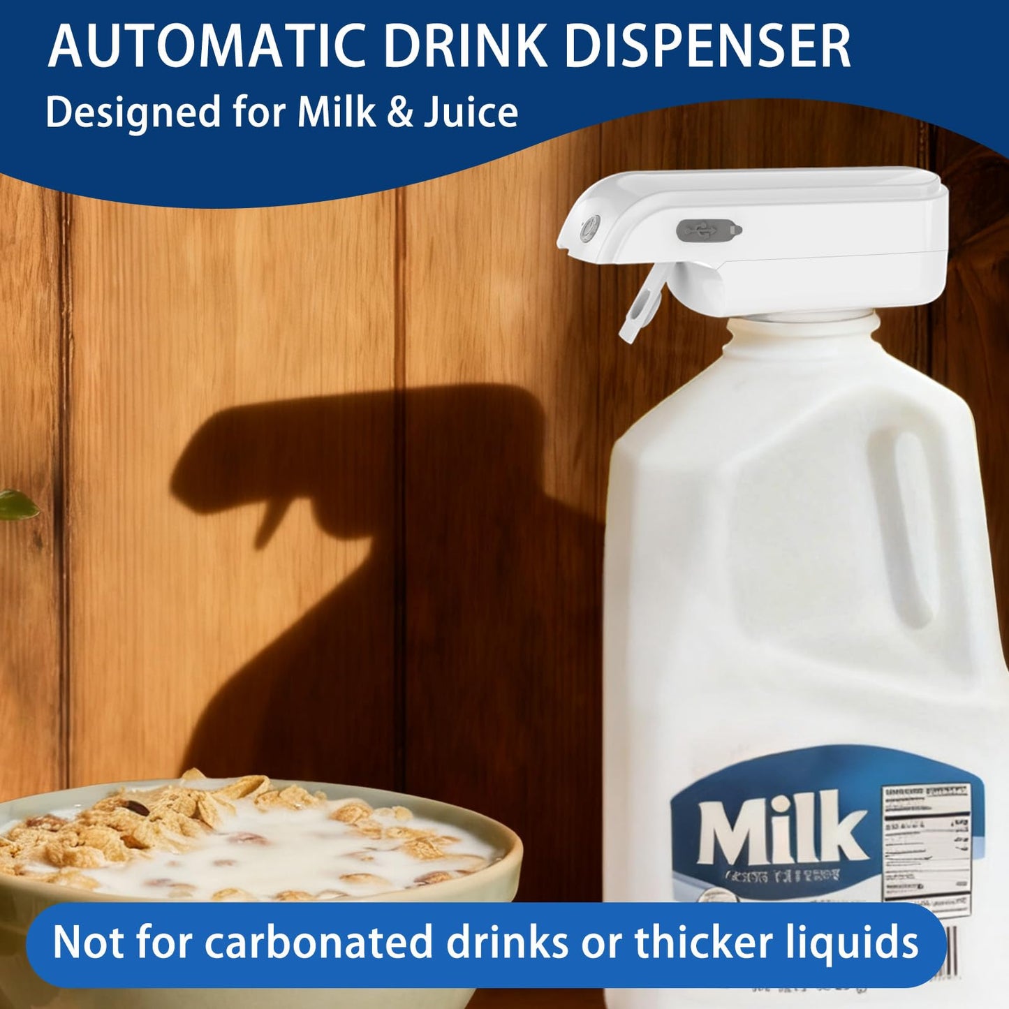 Automatic Drink Dispenser Hands-Free Beverage Milk Dispenser for Fridge Gallon USB Rechargeable Spill-Proof Design for Home Kitchen Parties