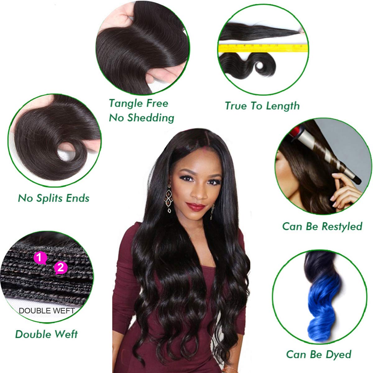 Beauhair Brazilian Body Wave Virgin Human Hair Bundles with Closure (22 24 26 with 20 closure) Unprocessed Bundles with Lace Clo