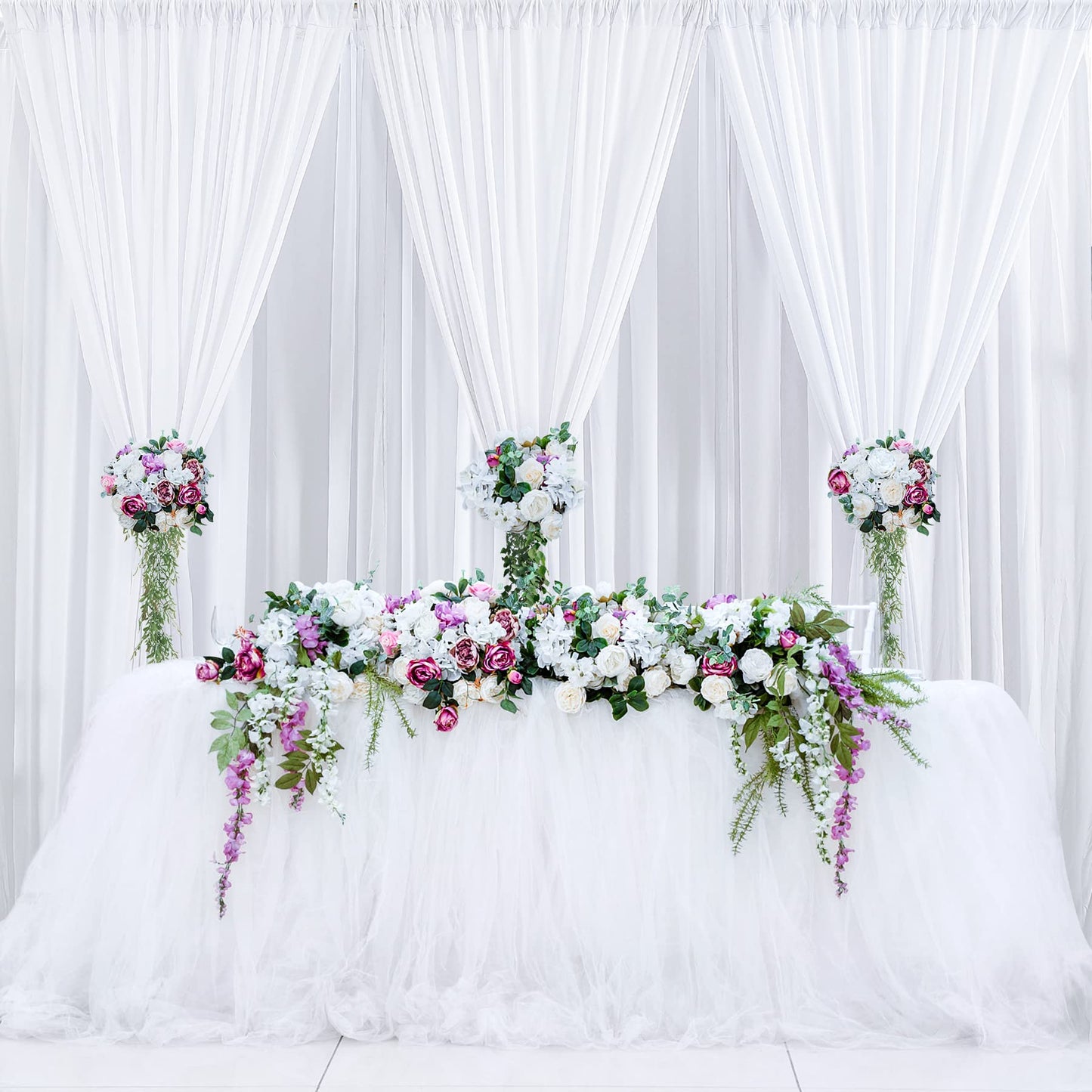 20 ft x 10 ft Wrinkle Free White Backdrop Curtain Panels Polyester Photography Backdrop Drapes Wedding Party Home Decoration Supplies-New