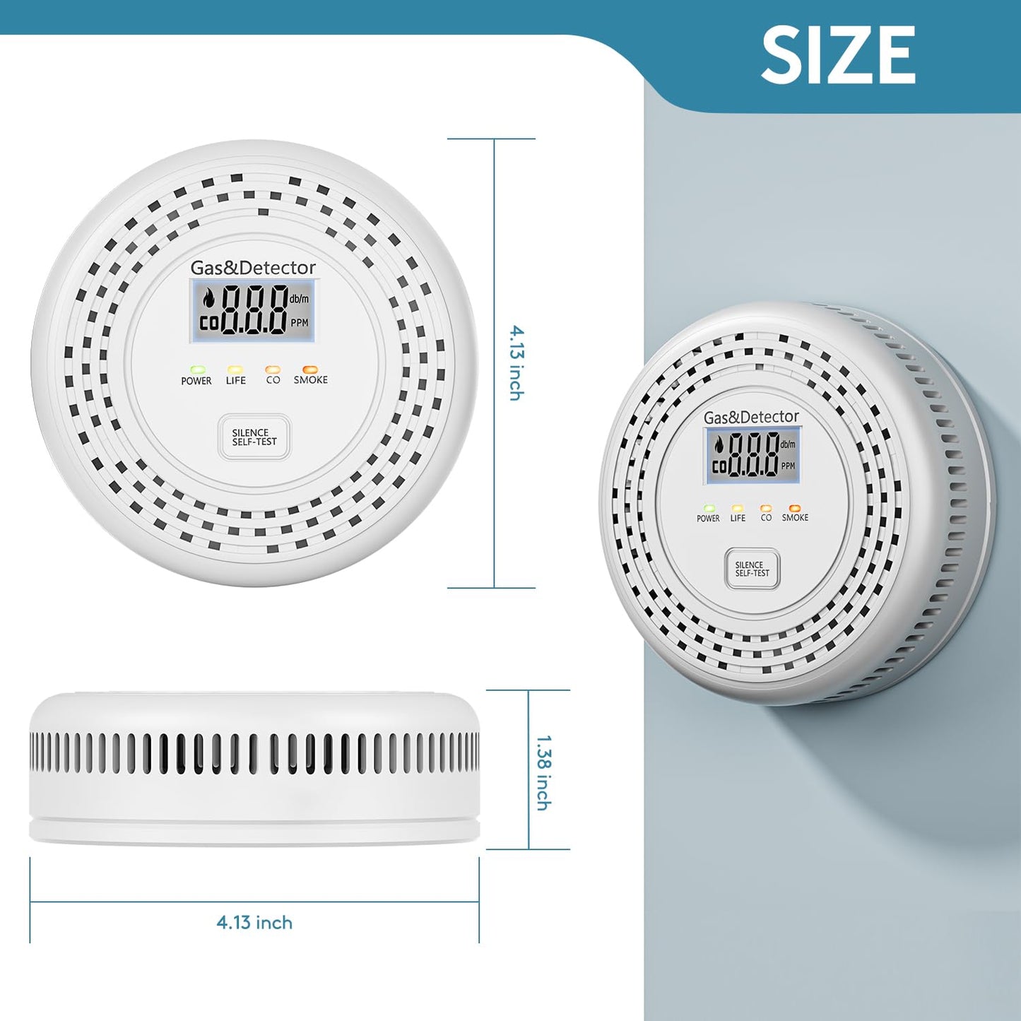 2-Pack Smoke Detector Carbon Monoxide Detector Combo,Combination Smoke and Carbon Monoxide Detector with Display,Essential CO Alarm with Battery