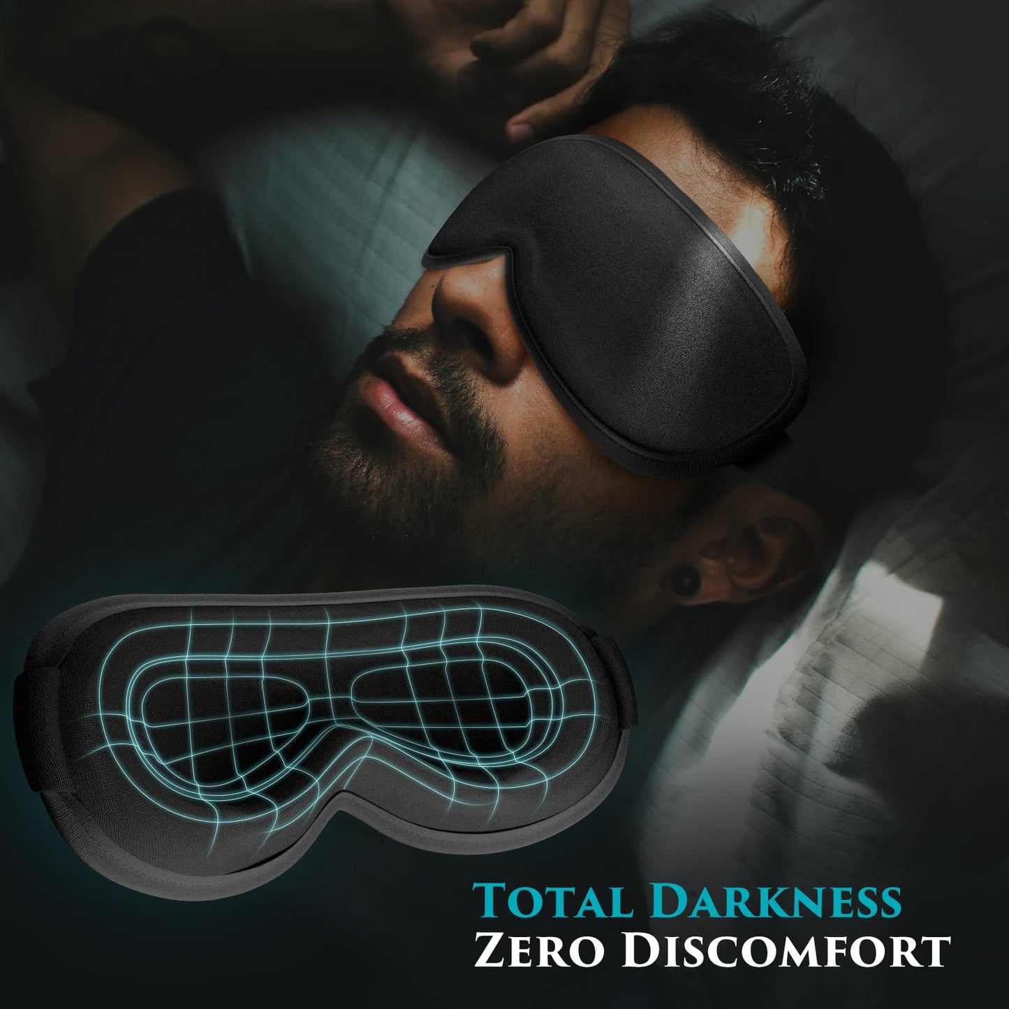 Weighted Eye Mask Cover for Sleeping - Eye Masks for Sleep with Adjustable Strap, Lash Extension Eye Covers for Women Men, 3D Contoured, Plane Travel Essentials, Blindfold for Meditation (Black)