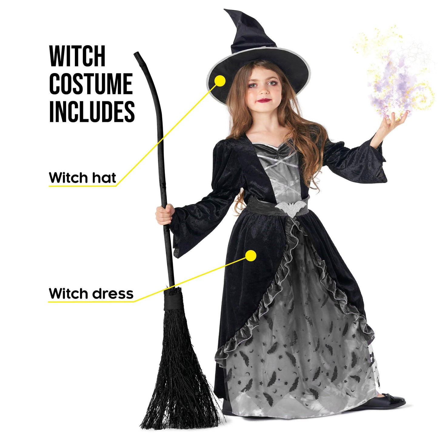 Morph Gray Witch Costume Kids, Witch Costume For Girls, Halloween Costumes For Girls And Toddler, 3-4 Years