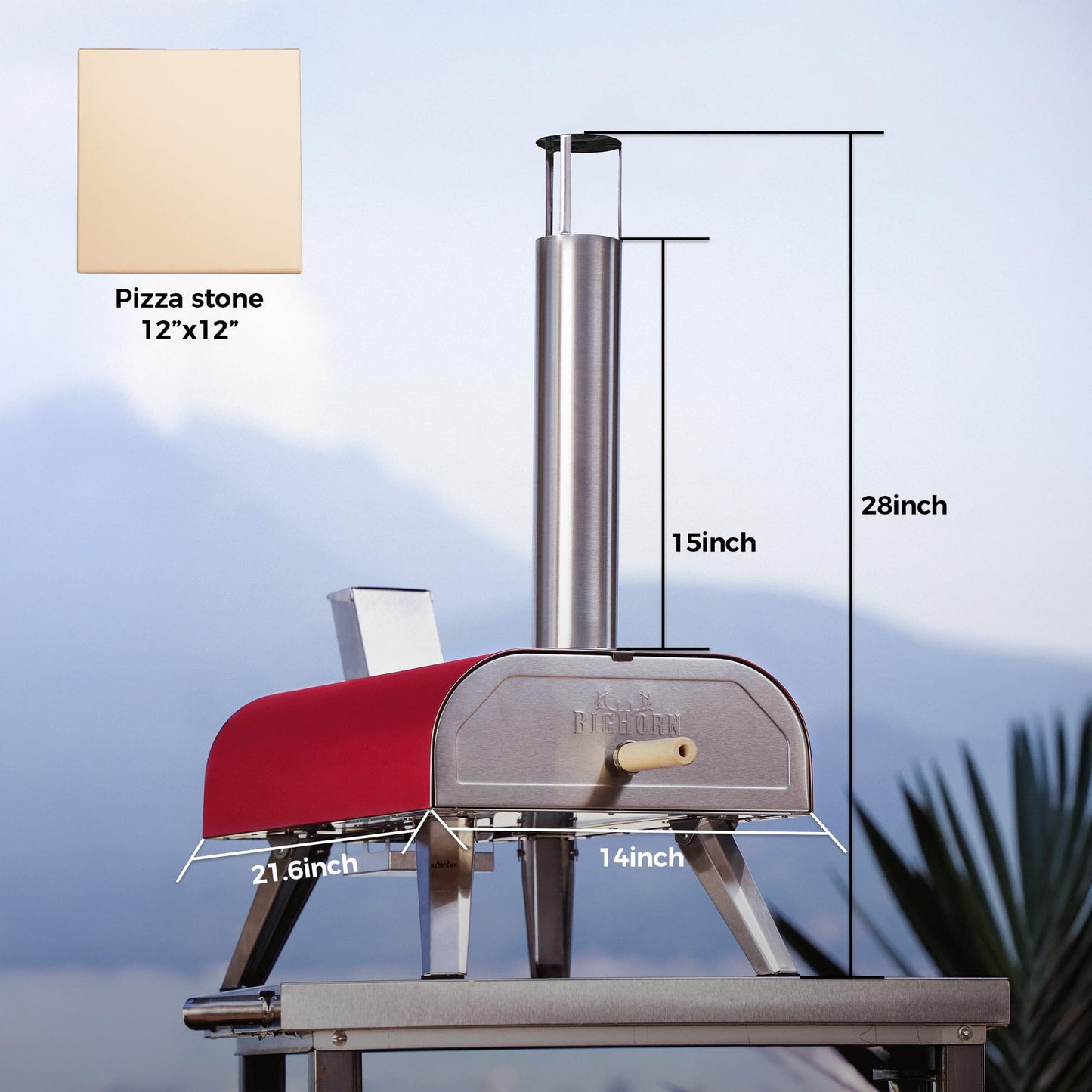 BIG HORN 12" Multi-Fuel Outdoor Pizza Oven – 3-in-1 Wood-Fired, Gas & Electric Compatible (Burners Sold Separately), Pellet Pizza Oven Portable Pizza Maker for Backyard, Camping & Tailgating, Red