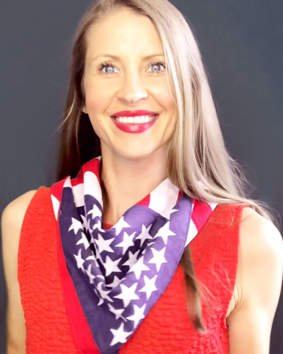 Shimmer Anna Shine Red White and Blue American Flag Bandana Headband USA for Men and Women - Neck and Face Scarf Head Wrap (Red