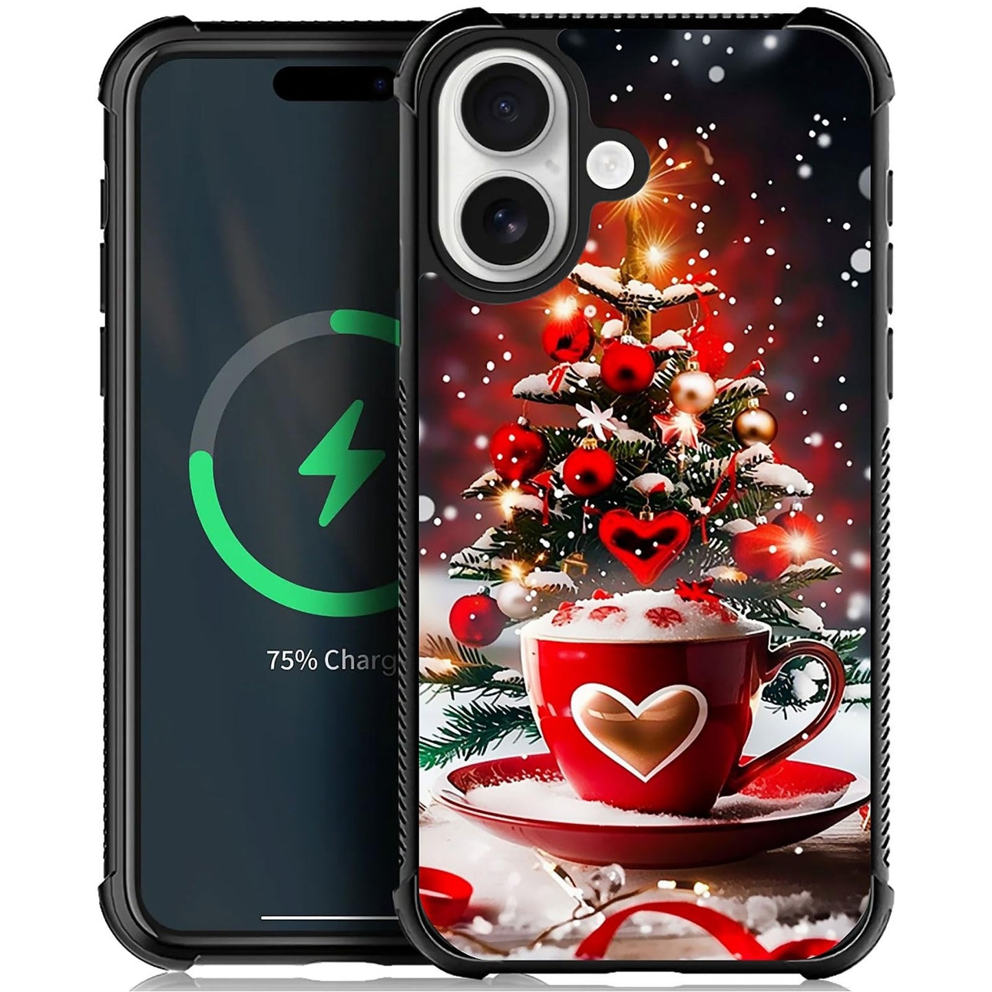 XUANWENPA for iPhone 16 Case,The Black Shell Design is Bright,Anti Drop and Dust-Proof,Christmas Tree Love Cup.