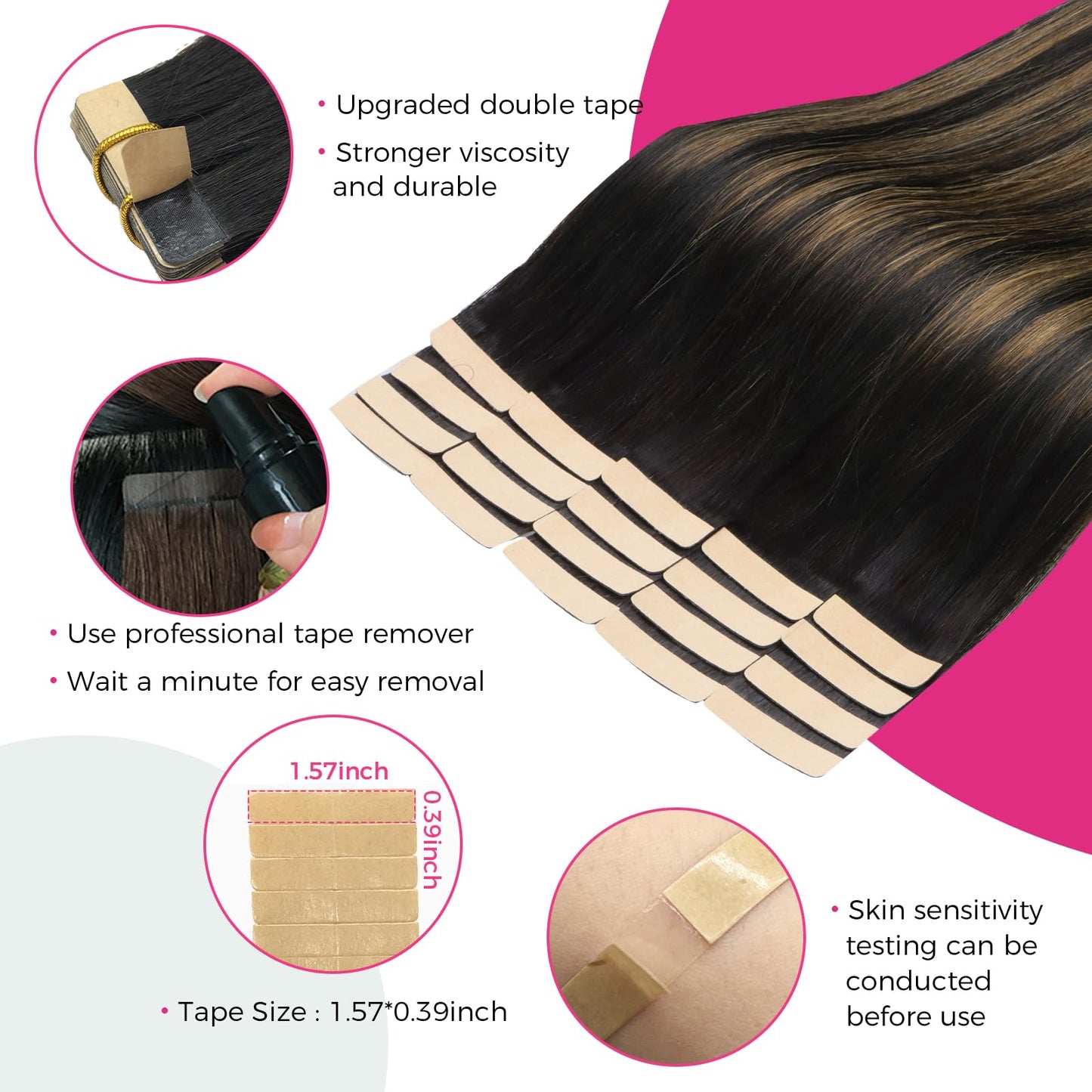 Lashey Invisible Tape in Hair Extensions Human Hair 50g 20pcs 20 Inch Straight Tape ins Black Mixed Chestnut Brown Remy Hair for