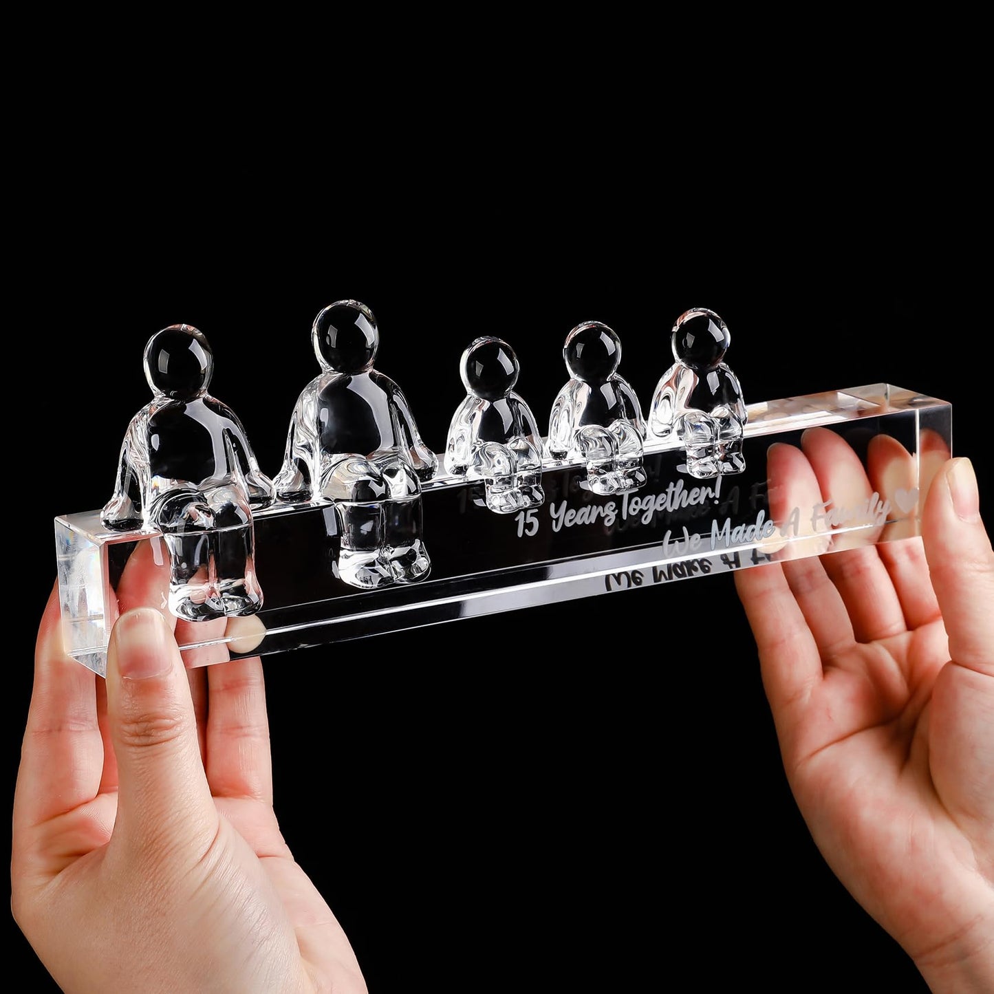 Crystal 15th Anniversary Wedding Gifts for Her Wife,15 Years for Him Husband - 15 Years Together We Made A Family Glass Ornament (3 Children)