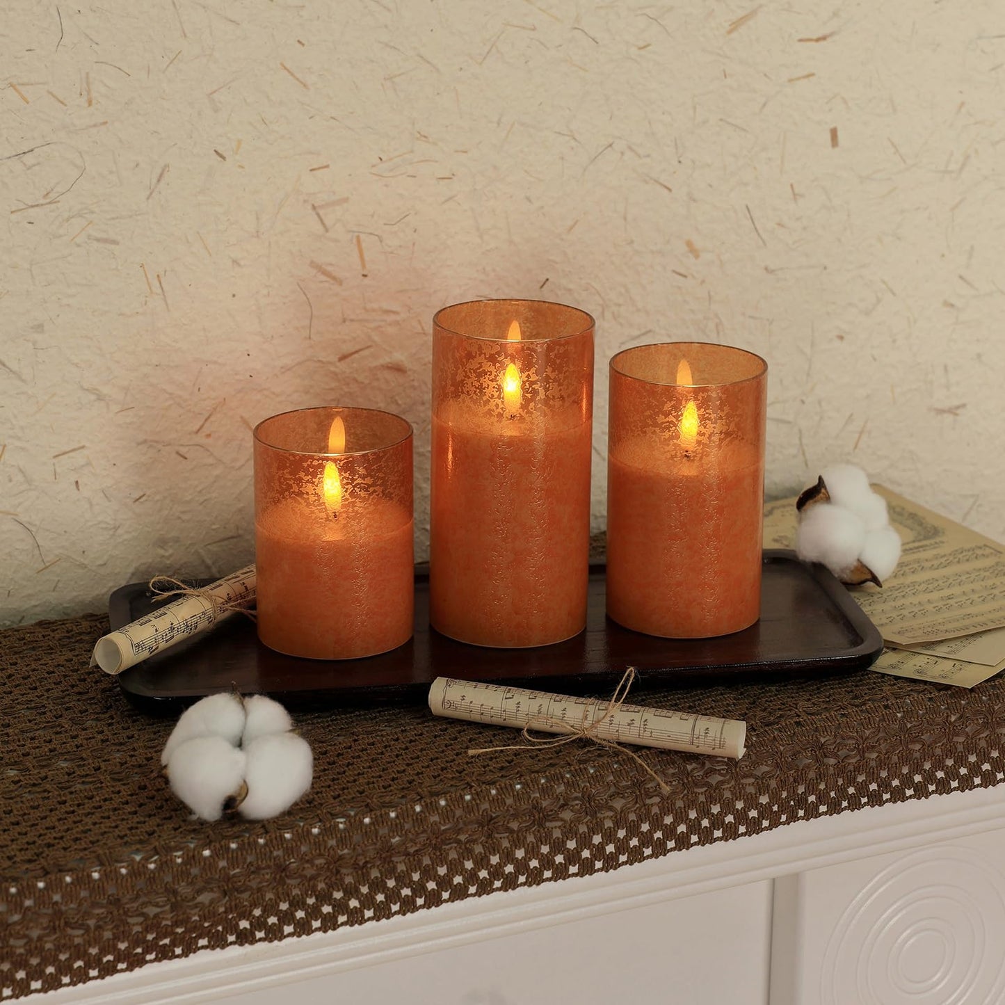 SNUGBLAKI Flameless Candles with Remote, 3D Wick Realistic LED Candles Flickering, Real Wax in Glass Orange Fake Candles for Wedding Party Festival Home Decor Gifts
