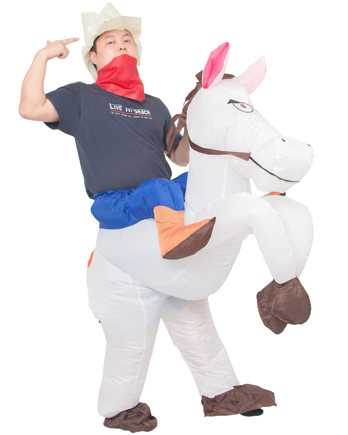 JYZCOS Inflatable Cowboy Costume Western Horse Fancy Dress for Men Women Halloween Party Suit (Adult White)