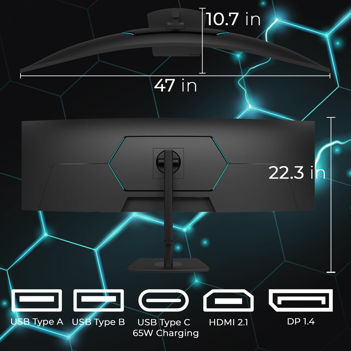 Deco Gear 49" Curved Ultrawide DQHD Monitor, 5120×1440 165Hz 1500R, USB-C 65W KVM, HDR Adaptive Sync, Dual HDMI 2.1, DP 1.4, Speakers, Ergonomic, American Seller