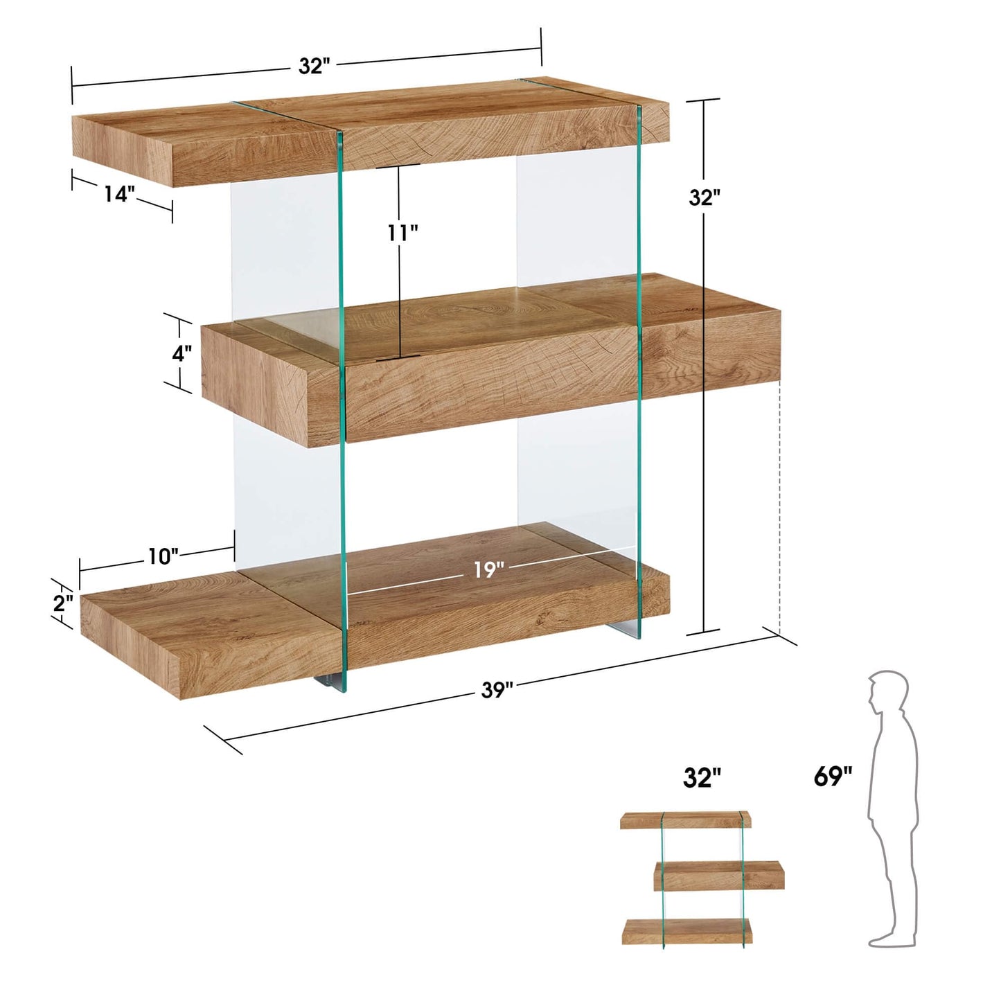 ivinta Glass Console Table with Storage Shelves, 3-Tier Modern Narrow Entryway Table with Hidden Drawer for Living Room Hallway or Entrance, 5104 (Brown, 39")