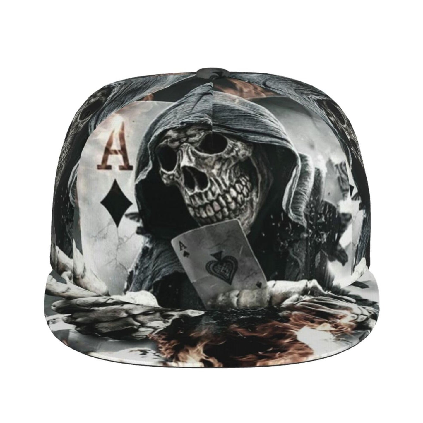 Playing Cards Grim Reaper Skull Unisex 3D Printing Classic Baseball Cap Snapback Flat Bill Hip Hop Hats Black