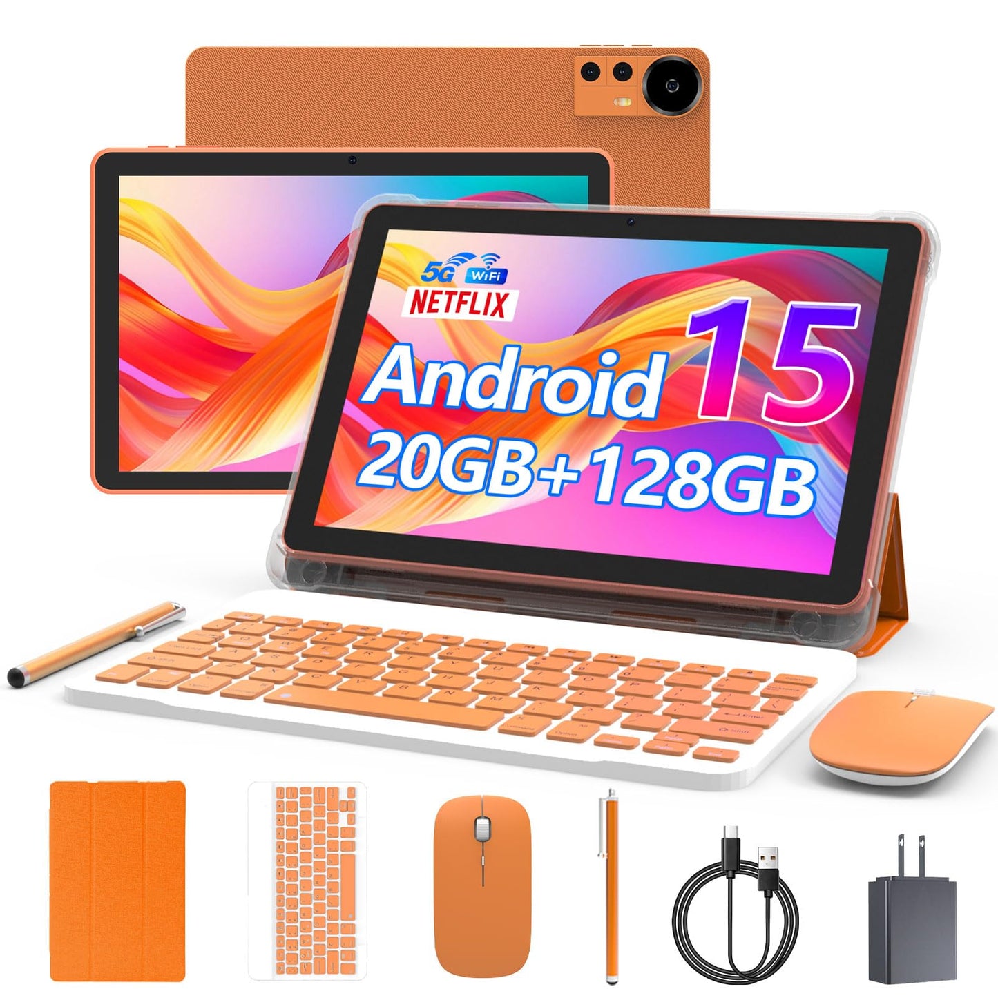 CUPEISI Android 15 Tablet 10 Inch, 20GB RAM+128GB ROM/2TB Expandable, 2.0GHz Quad-core Processor, 1280*800 HD Screen, 5G WiFi6 B