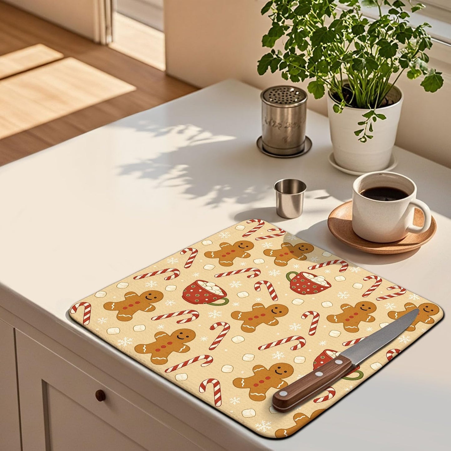 Christmas Drying Mat for Kitchen Counter 18" X 24" Gingerbread Dish Drying Mat for Kitchen Decor Xmas Drying Mats For Home Counter Drying Mats For Dishes Dish Mat Drying Mat