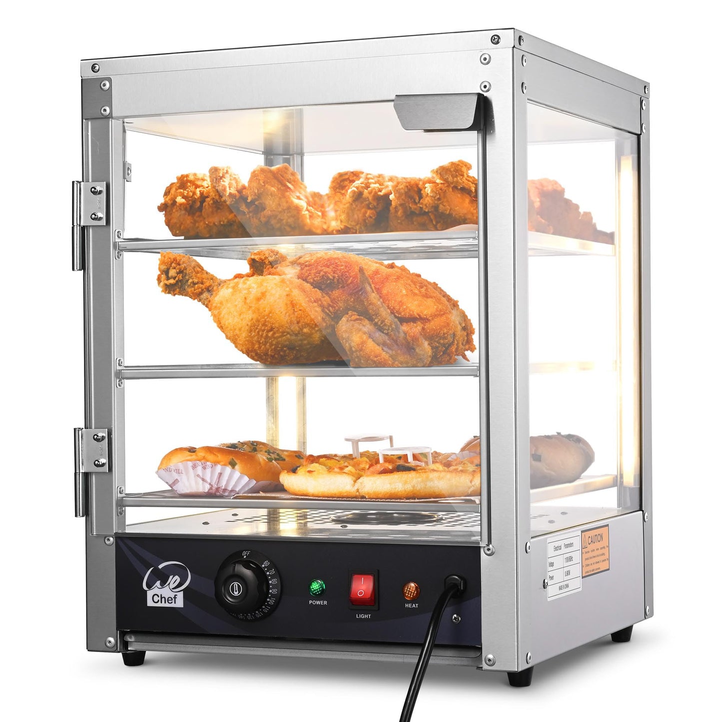 WeChef 15 3-Tier Commercial Food Warmer Pizza Warmer Display Electric Countertop with LED Adjustable Lighting Stainless Steel Pa