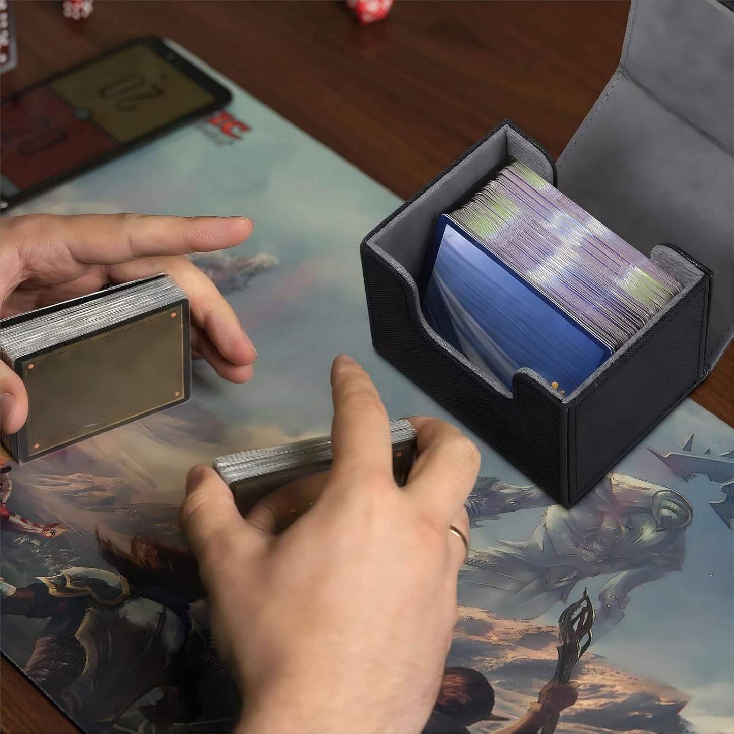 Yookeer 4 Pieces Leather Deck Card Boxes Cards Deck Game Box for Collectible Playing Card Box Compatible with MTG Commander(Black, Blue, Green, Purple,Horizontal)