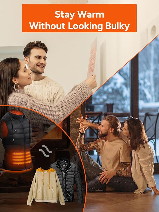 DR.PREPARE Heated Vest, Unisex Winter Hooded Heated Vests Outerwear for Men Women, Lightweight USB Electric Heated Clothing Vest with 3 Heating Levels, Adjustable Size (Battery Pack Not Included)