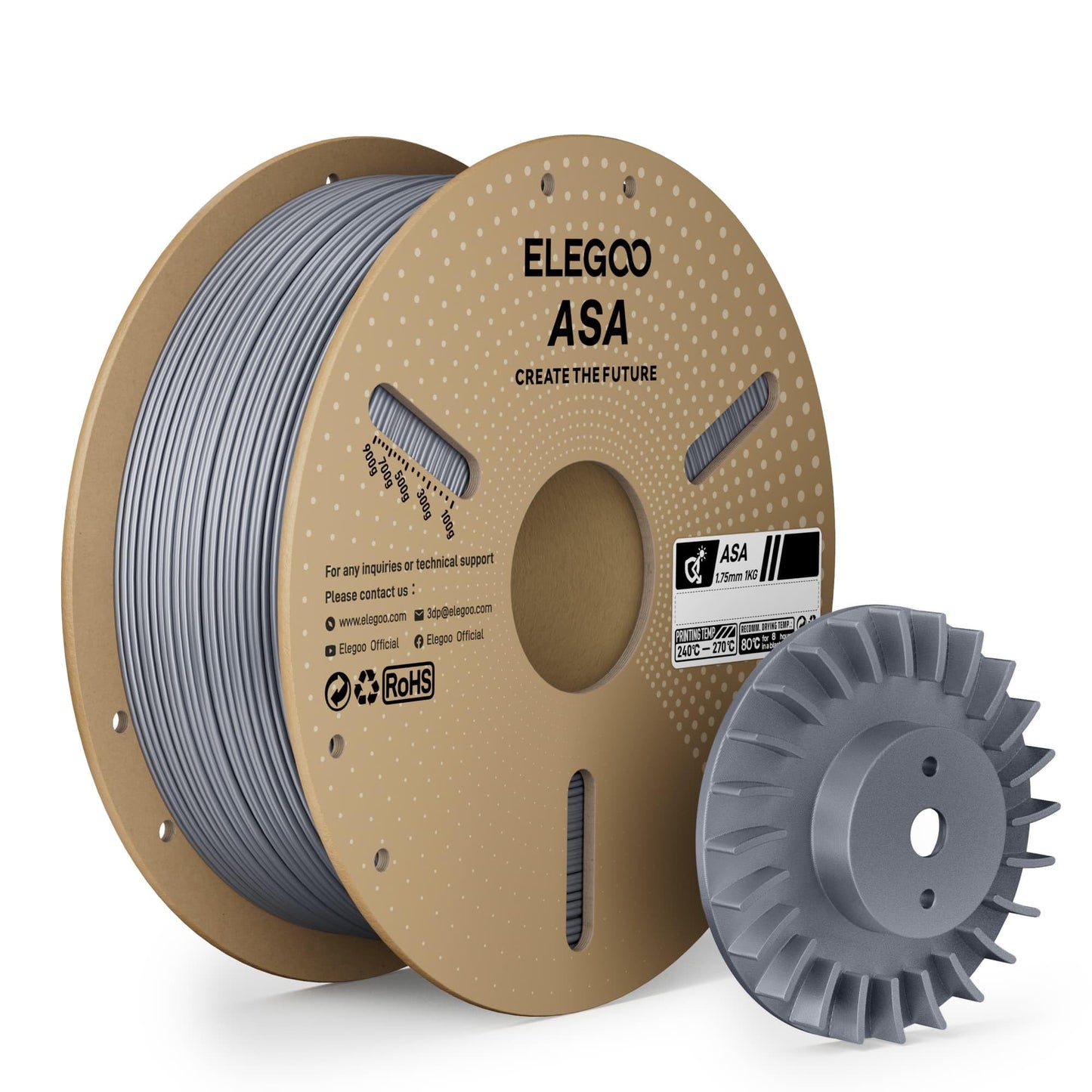 ELEGOO ASA Filament 1.75mm Gray 1KG, UV & Weather Resistant 3D Printer Filament for Outdoor Functional Parts, High Impact Streng