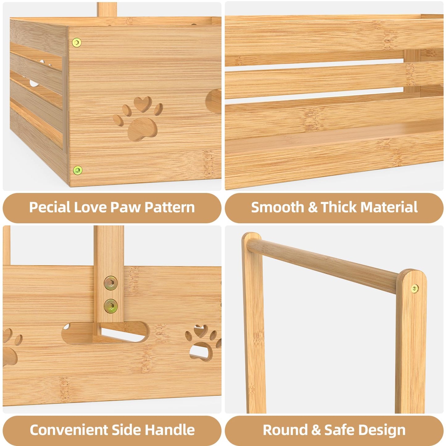 BAMBOOHOMIE Baby Clothing Rack for Toddler, Pets Clothes Rack with Storage Box & Adjustable Hanging Rod for Dogs/Cats, Baby Shower Clothes Closet Rack with Handle for Nursery Room, Natural Bamboo