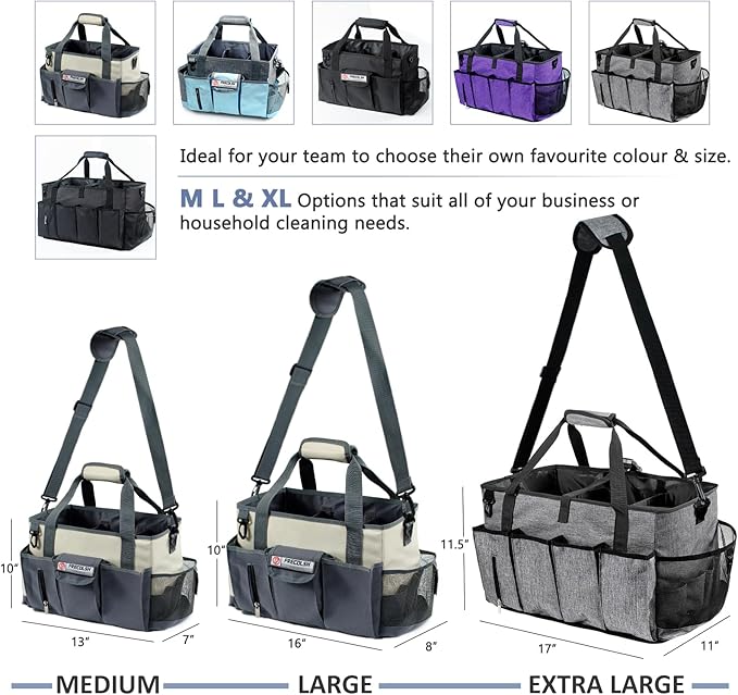 Large Cleaning Caddy for Suppliers Organizer,15'' Professional Organizer with Handle,Wearable Cleaing Bag,Cleaning Storage Caddy,Cleaning Housekeeping,Ivory-Grey