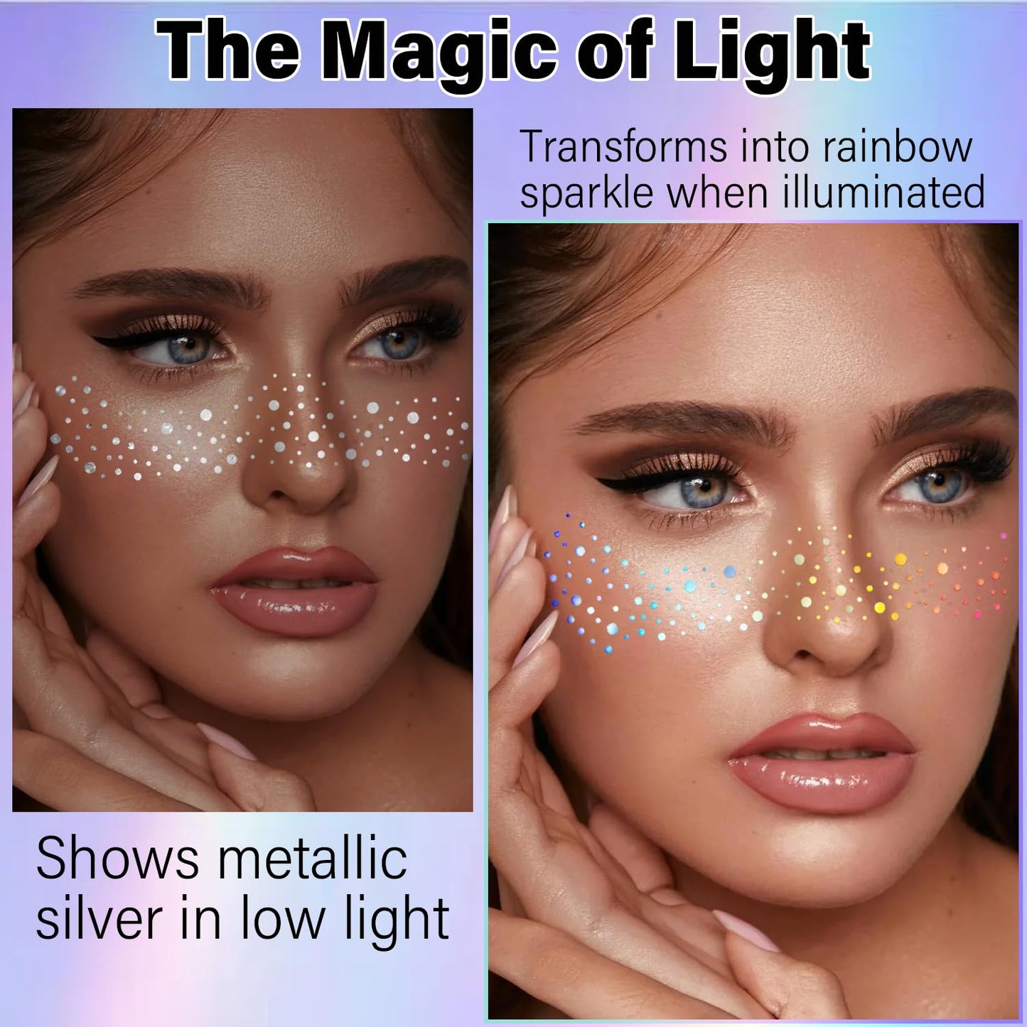10 Pcs Face Holographic Laser Makeup Patches, Holographic Multichrome Glitter Freckles Face Tattoo, Glitter Freckles, Sparkle an