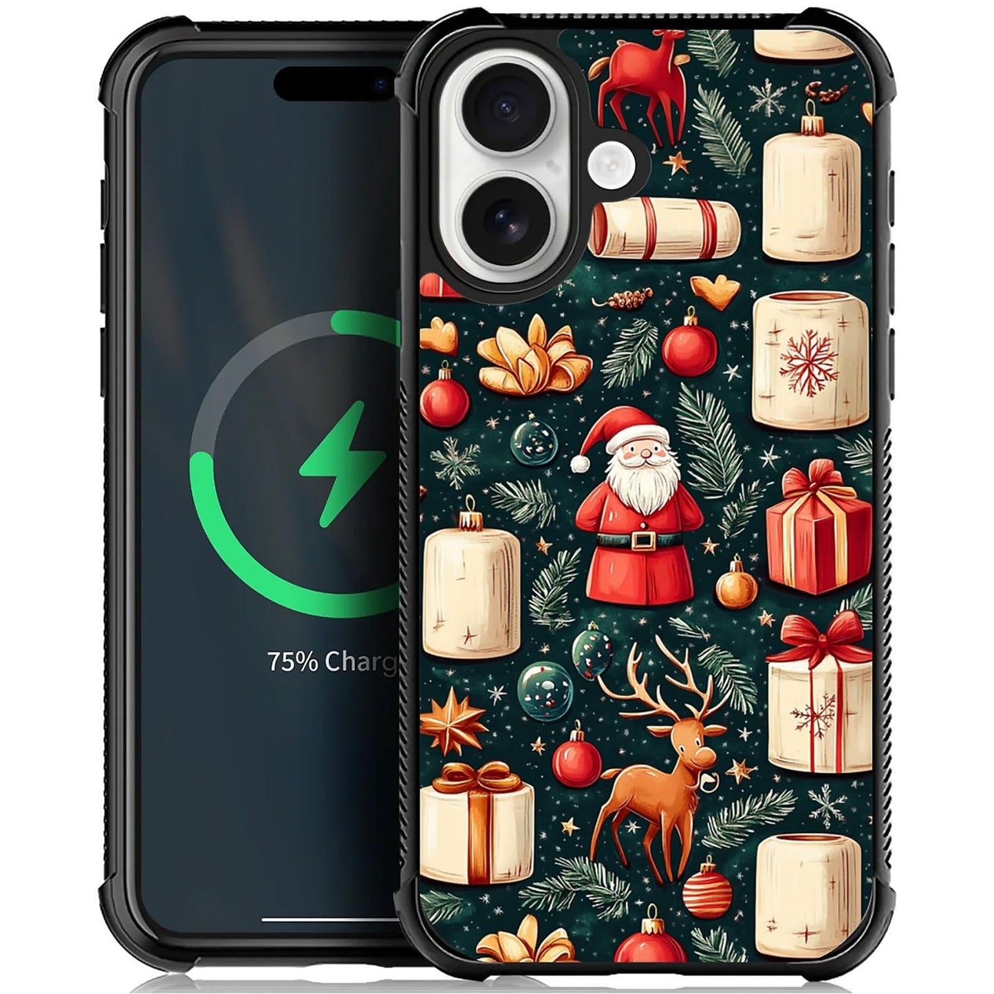 XUANWENPA for iPhone 17 Case,The Black Shell Design is Bright,Anti Drop and Dust-Proof,Christmas Abstract Gift Box and Old Man.